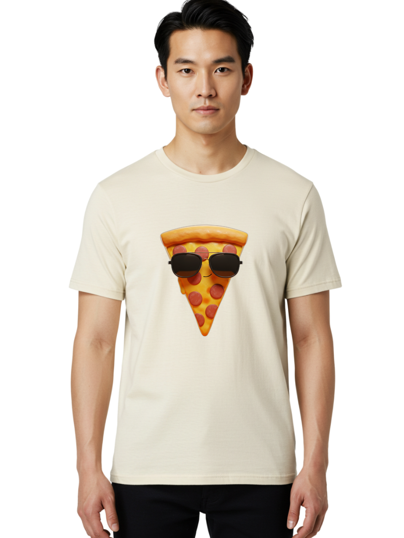 Pizza-Slice-With-Sunglasses-1 Men'S Graphic Tee, 100% Cotton, Comfortable Casual Summer Wear, Machine Washable, Pepperoni Pizza Slice, Cool Pizza, Sunglasses, Smiley Face, Cartoon Character, Funny Food, Playful Illustration, Casual Dining, Bac312 18