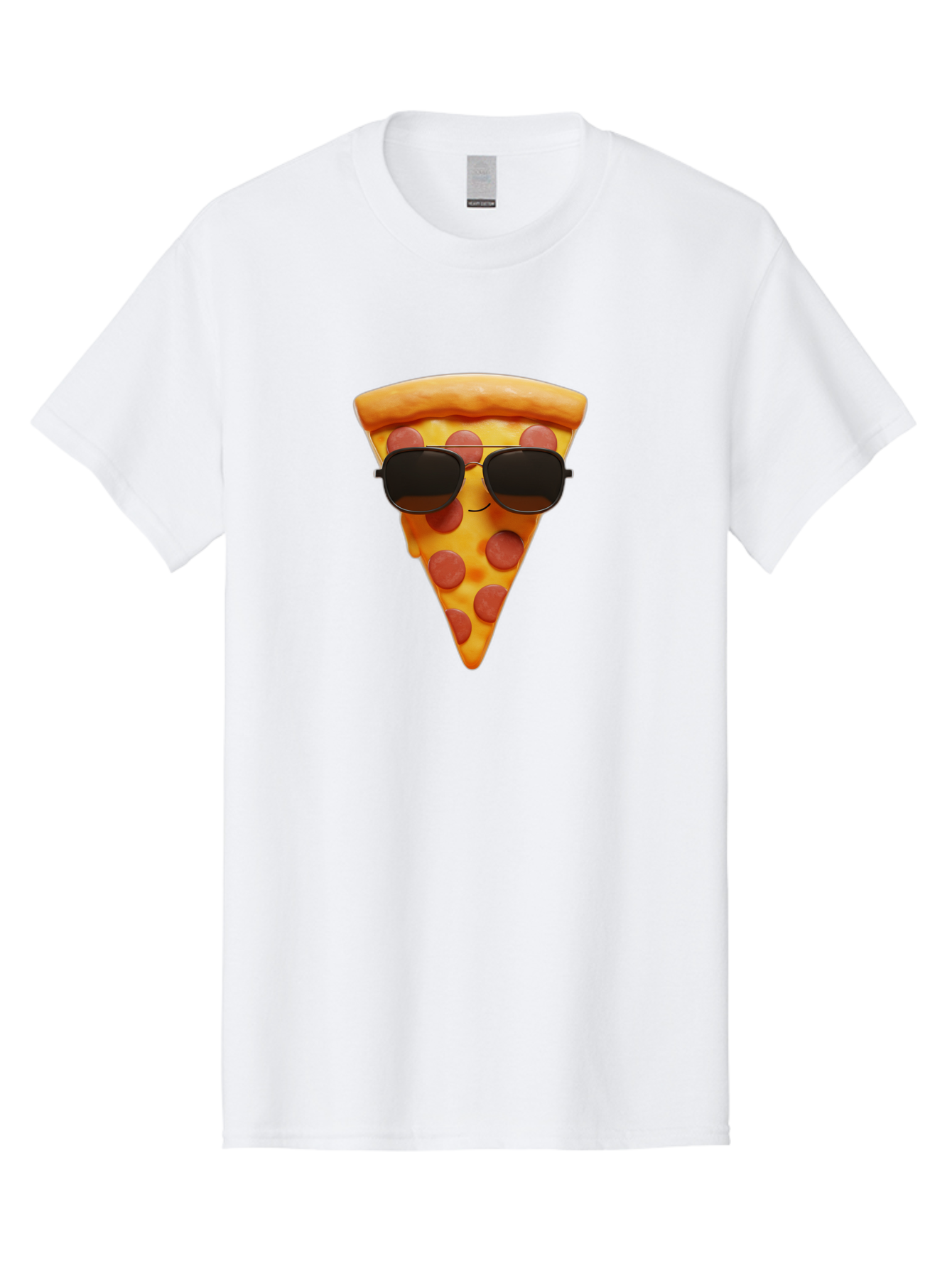Pizza-Slice-With-Sunglasses-1 Men'S Graphic Tee, 100% Cotton, Comfortable Casual Summer Wear, Machine Washable, Pepperoni Pizza Slice, Cool Pizza, Sunglasses, Smiley Face, Cartoon Character, Funny Food, Playful Illustration, Casual Dining, Bac312