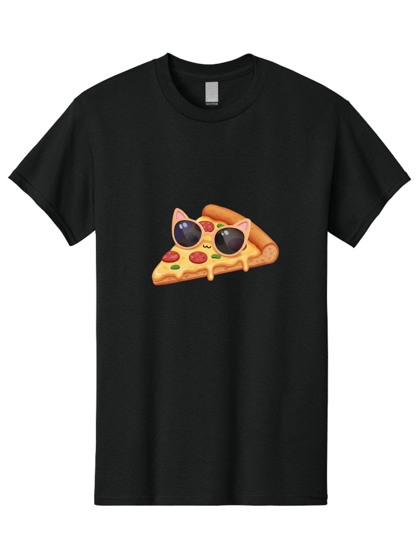 Pizza-Slice-With-Sunglasses-2 Men'S Graphic Tee, 100% Cotton, Comfortable Casual Summer Wear, Machine Washable, Pizza Slice Character, Cat Ears, Sunglasses, Pepperoni Pizza, Cheese Melting, Cartoon Style, Fun Design, Kawaii Art Bac313 12