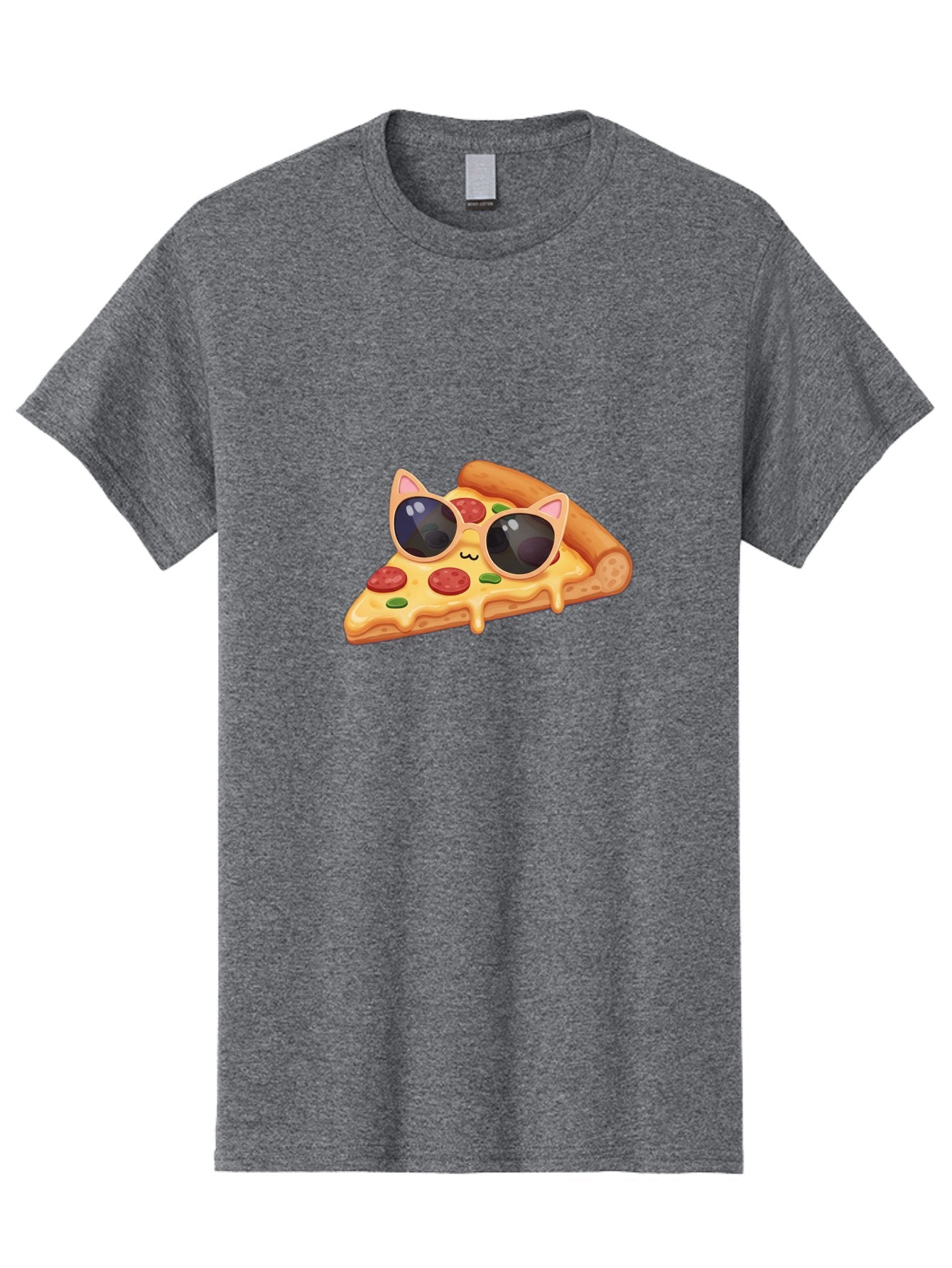 Pizza-Slice-With-Sunglasses-2 Men'S Graphic Tee, 100% Cotton, Comfortable Casual Summer Wear, Machine Washable, Pizza Slice Character, Cat Ears, Sunglasses, Pepperoni Pizza, Cheese Melting, Cartoon Style, Fun Design, Kawaii Art Bac313 11