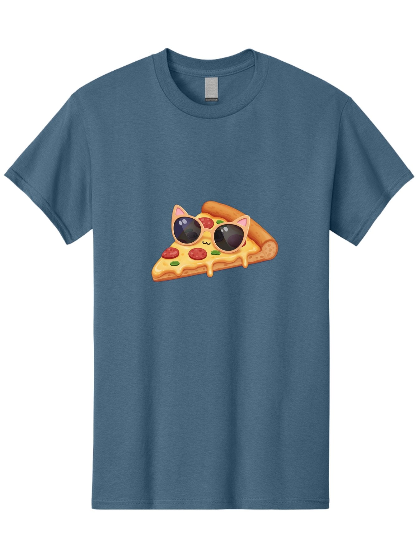 Pizza-Slice-With-Sunglasses-2 Men'S Graphic Tee, 100% Cotton, Comfortable Casual Summer Wear, Machine Washable, Pizza Slice Character, Cat Ears, Sunglasses, Pepperoni Pizza, Cheese Melting, Cartoon Style, Fun Design, Kawaii Art Bac313 4