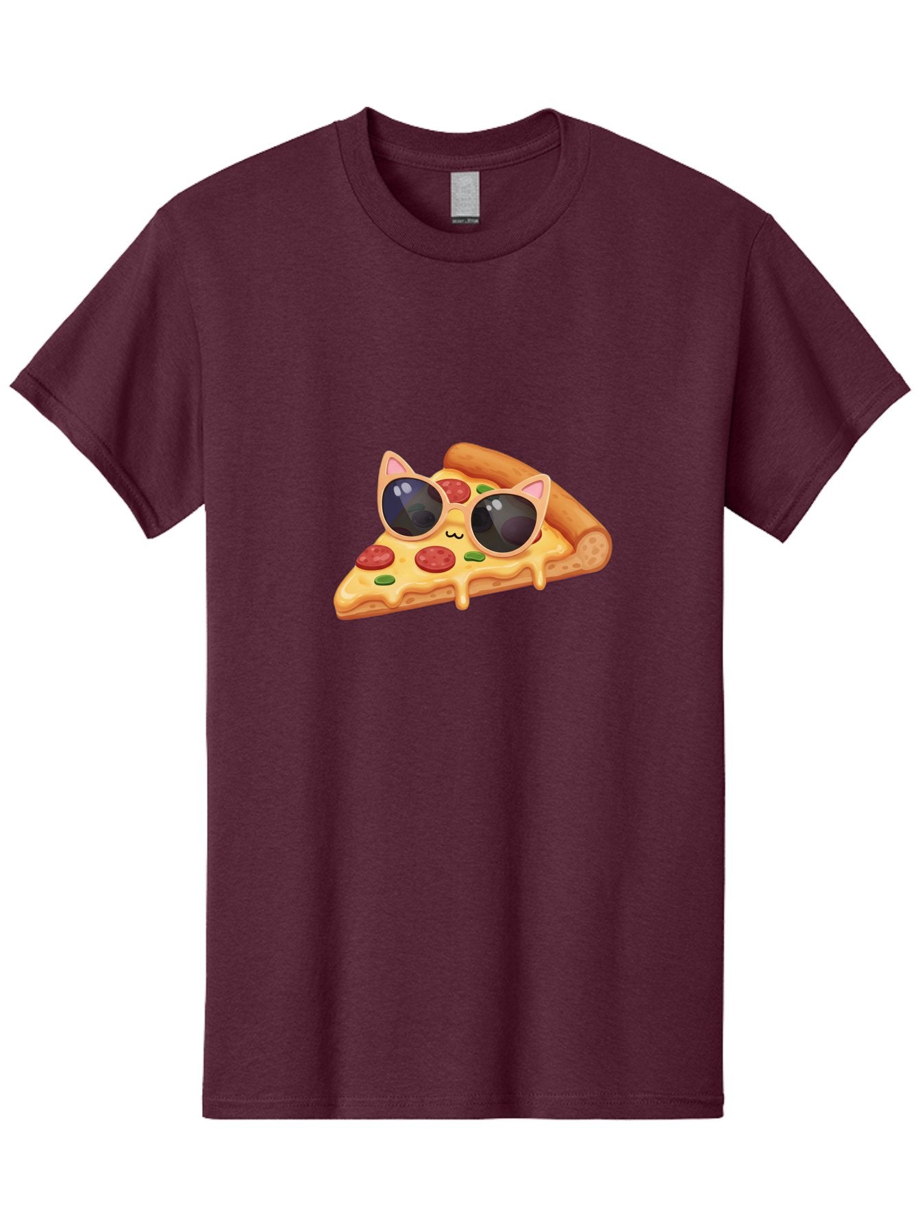 Pizza-Slice-With-Sunglasses-2 Men'S Graphic Tee, 100% Cotton, Comfortable Casual Summer Wear, Machine Washable, Pizza Slice Character, Cat Ears, Sunglasses, Pepperoni Pizza, Cheese Melting, Cartoon Style, Fun Design, Kawaii Art Bac313 15