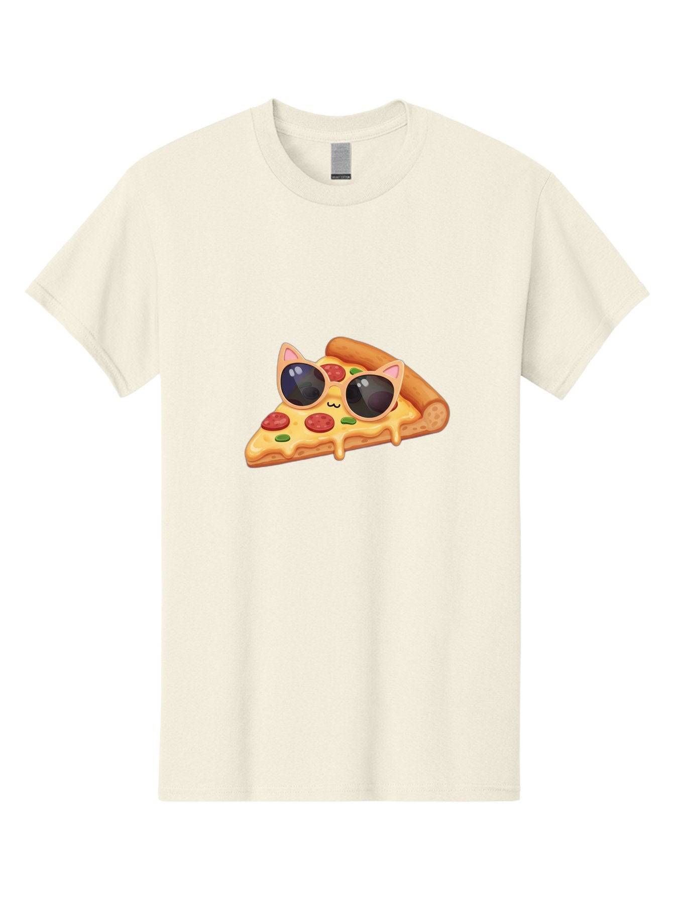 Pizza-Slice-With-Sunglasses-2 Men'S Graphic Tee, 100% Cotton, Comfortable Casual Summer Wear, Machine Washable, Pizza Slice Character, Cat Ears, Sunglasses, Pepperoni Pizza, Cheese Melting, Cartoon Style, Fun Design, Kawaii Art Bac313 8