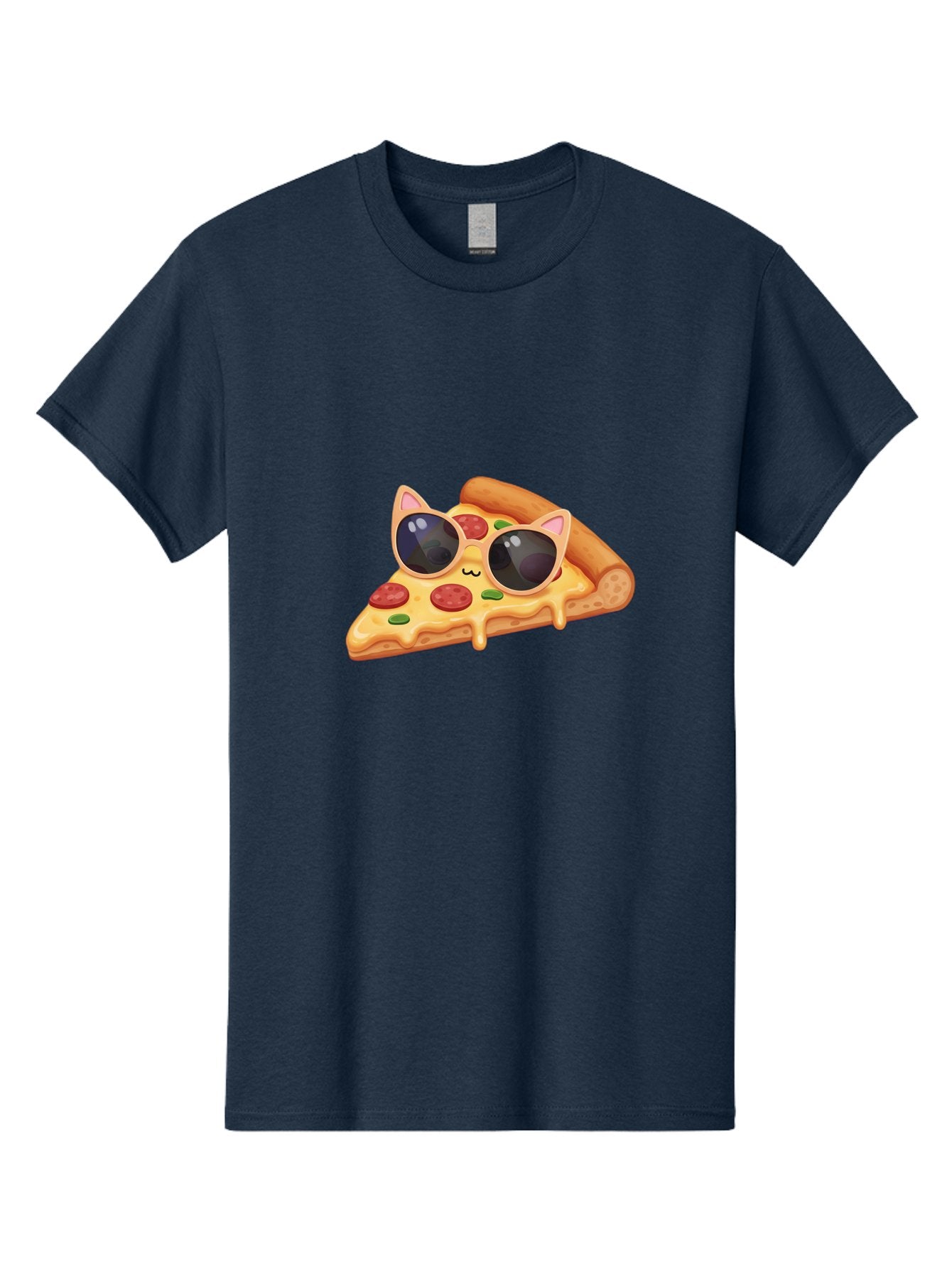 Pizza-Slice-With-Sunglasses-2 Men'S Graphic Tee, 100% Cotton, Comfortable Casual Summer Wear, Machine Washable, Pizza Slice Character, Cat Ears, Sunglasses, Pepperoni Pizza, Cheese Melting, Cartoon Style, Fun Design, Kawaii Art Bac313 14