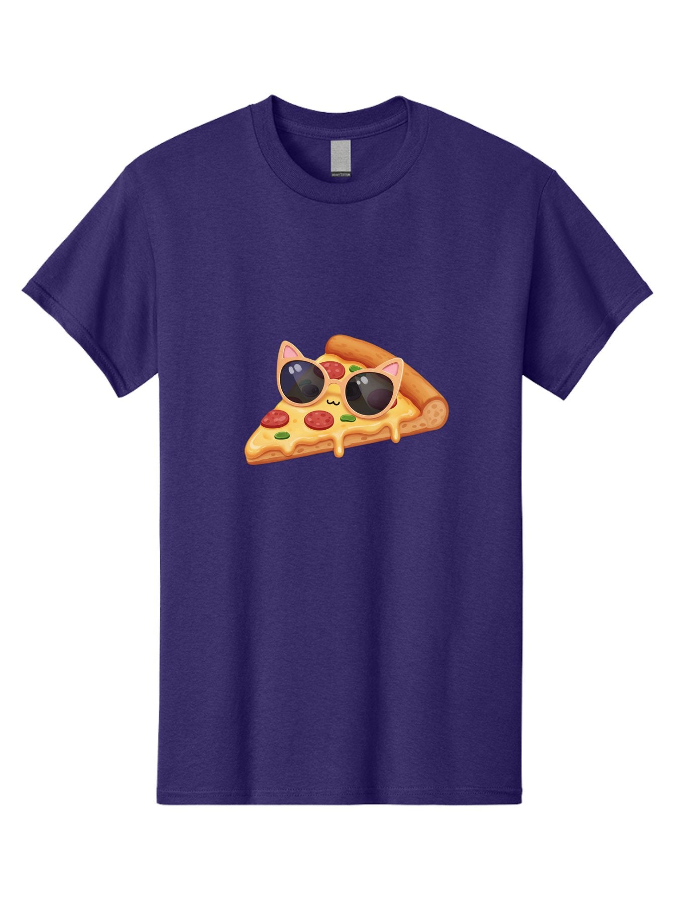 Pizza-Slice-With-Sunglasses-2 Men'S Graphic Tee, 100% Cotton, Comfortable Casual Summer Wear, Machine Washable, Pizza Slice Character, Cat Ears, Sunglasses, Pepperoni Pizza, Cheese Melting, Cartoon Style, Fun Design, Kawaii Art Bac313 7