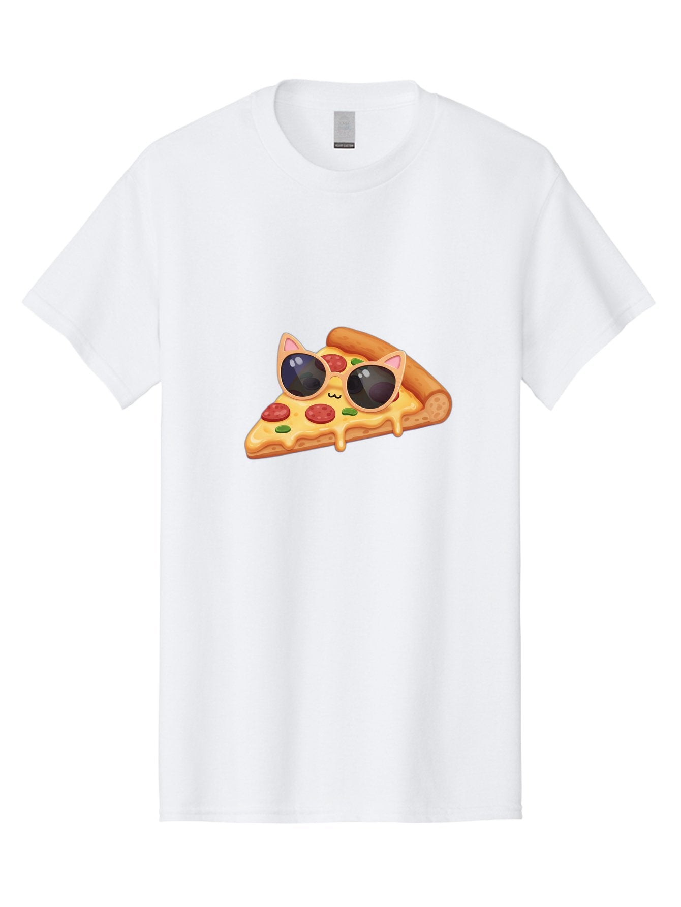 Pizza-Slice-With-Sunglasses-2 Men'S Graphic Tee, 100% Cotton, Comfortable Casual Summer Wear, Machine Washable, Pizza Slice Character, Cat Ears, Sunglasses, Pepperoni Pizza, Cheese Melting, Cartoon Style, Fun Design, Kawaii Art Bac313 9