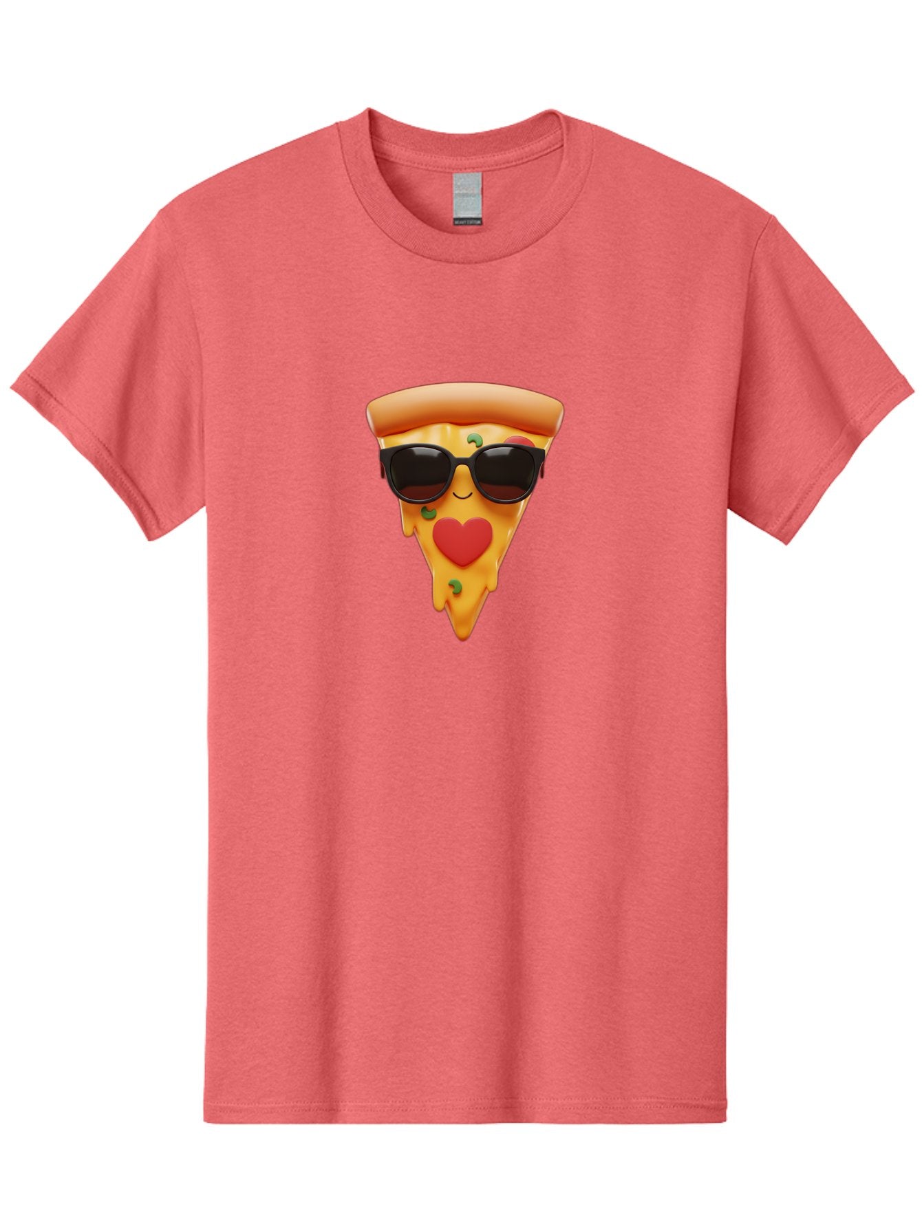 Pizza-Slice-With-Sunglasses Men'S Graphic Tee, 100% Cotton, Comfortable Casual Summer Wear, Machine Washable, Cool Pizza Slice, Sunglasses, Heart-Shaped Mouth, Cartoon Character, Cheesy Goodness, Foodie Fun, Playful Vibe, Tasty Treat, Bac315