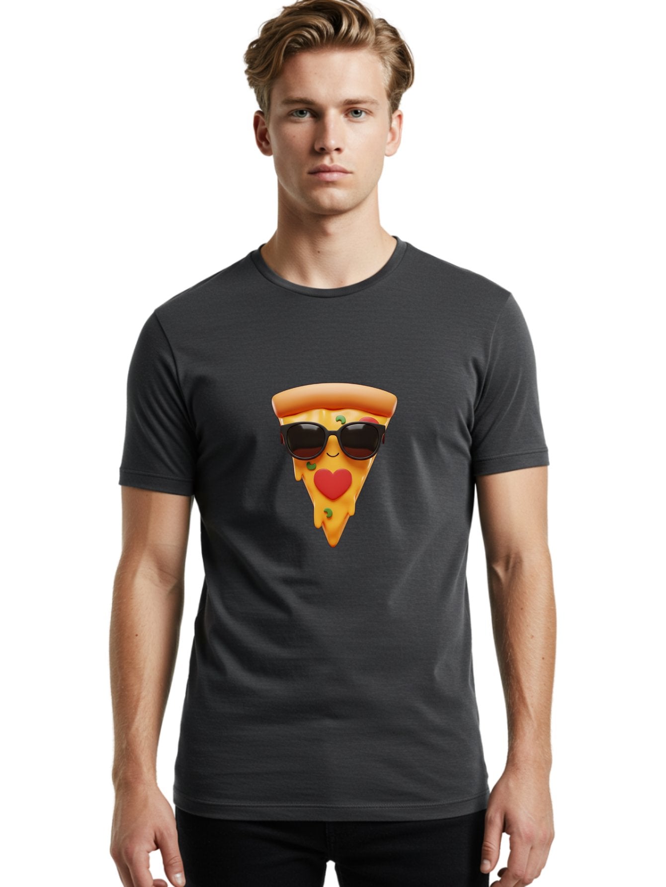 Pizza-Slice-With-Sunglasses Men'S Graphic Tee, 100% Cotton, Comfortable Casual Summer Wear, Machine Washable, Cool Pizza Slice, Sunglasses, Heart-Shaped Mouth, Cartoon Character, Cheesy Goodness, Foodie Fun, Playful Vibe, Tasty Treat, Bac315 26