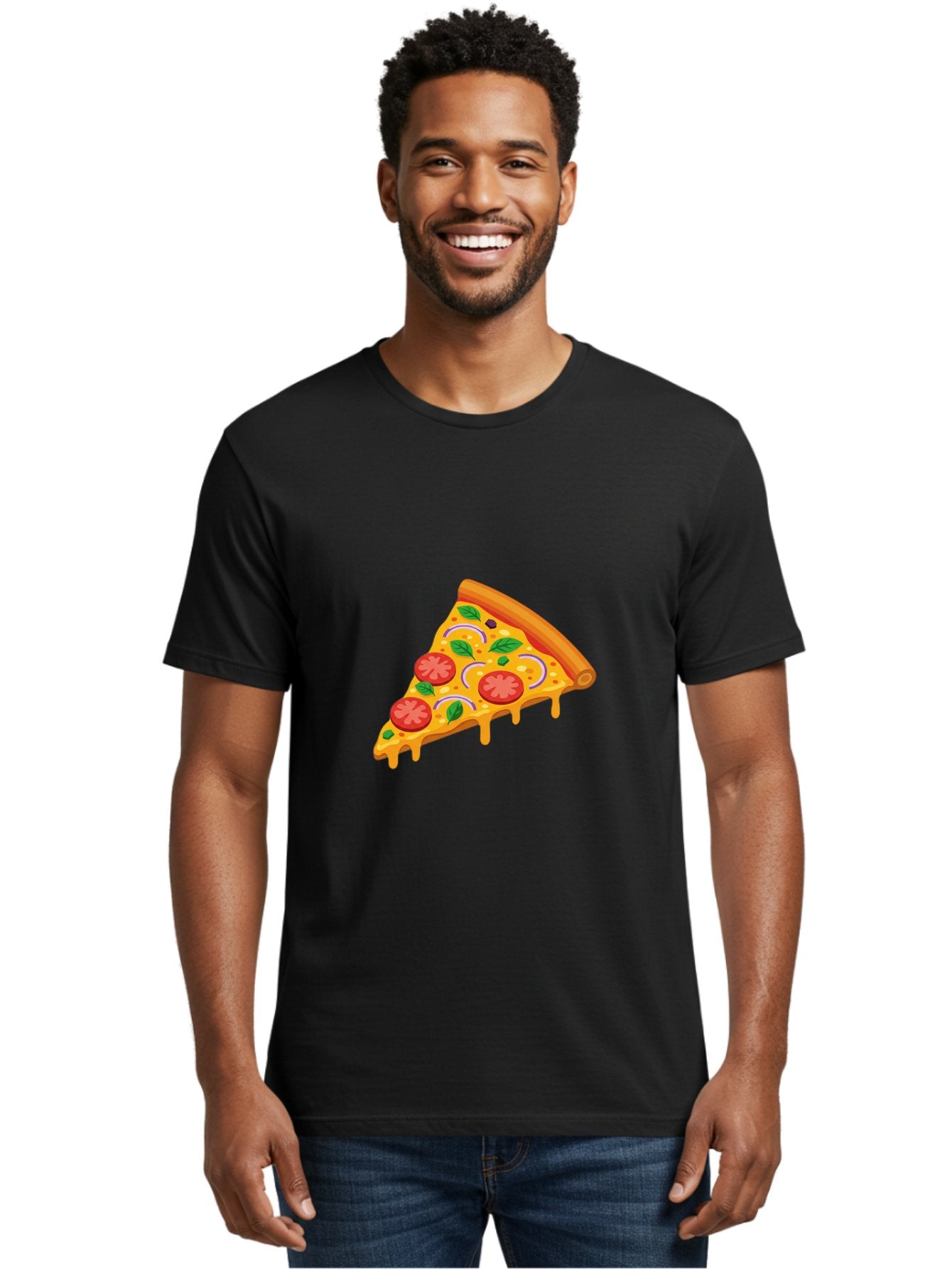Pizza-Slice Men'S Graphic Tee, 100% Cotton, Comfortable Casual Summer Wear, Machine Washable, Cheesy Pizza Slice, Tomato Sauce, Melted Mozzarella, Fresh Basil, Onion Rings, Olives, Italian Food, Delicious Meal, Appetizing Dish, Savory Treat Bac316 19