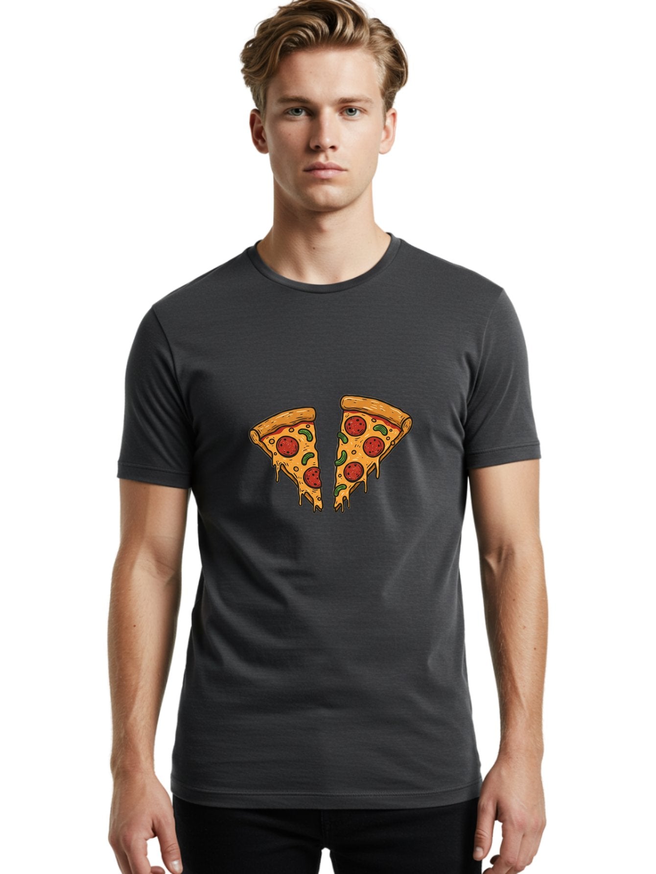 Pizza-Slices-1 Men'S Graphic Tee, 100% Cotton, Comfortable Casual Summer Wear, Machine Washable, Cheesy Pizza, Pepperoni Slices, Melted Cheese, Italian Food, Two Pizza Slices, Cartoon Style, Pizza Graphics, Food Illustration, Cheesy Goodness Bac317 27