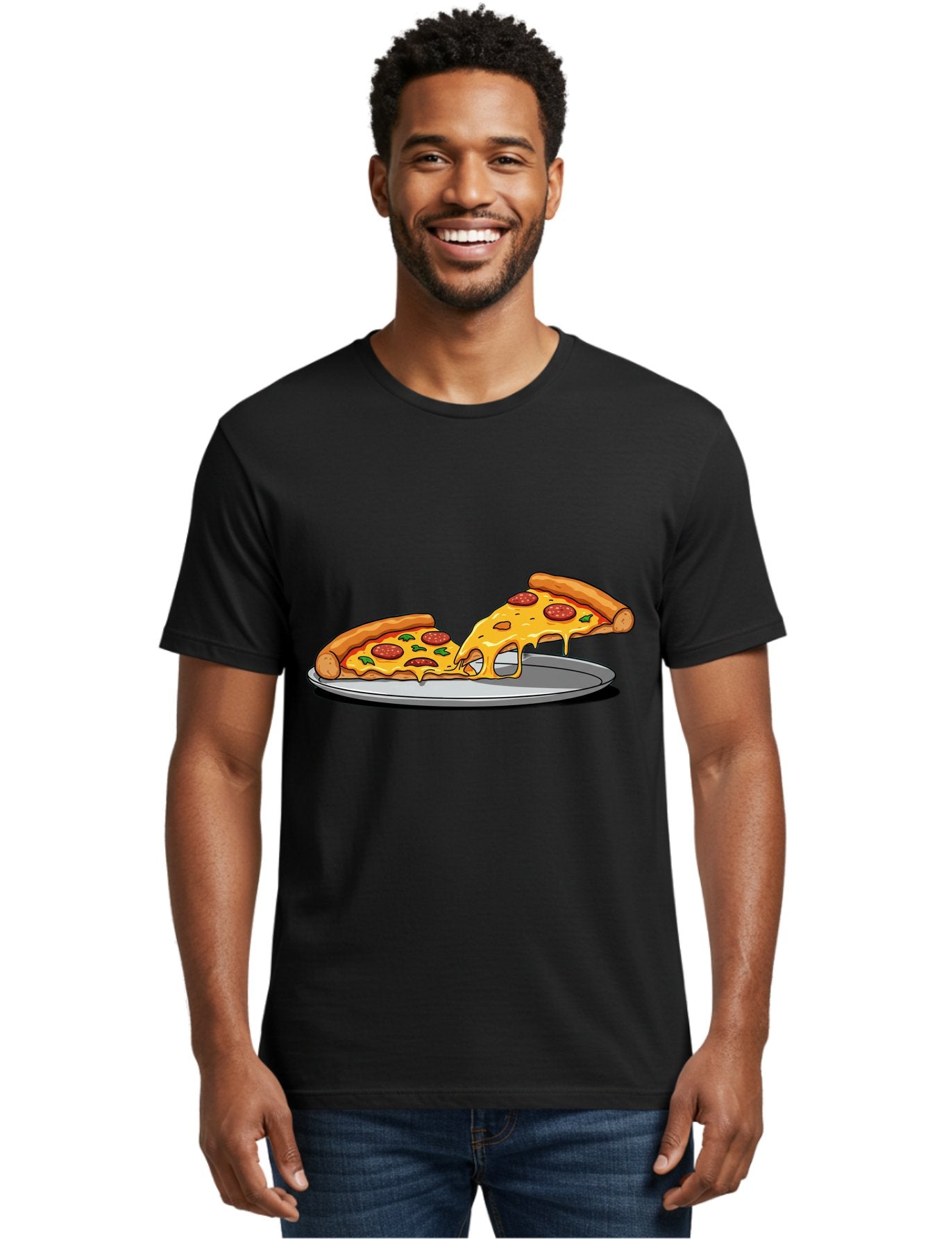 Pizza-Slices Men'S Graphic Tee, 100% Cotton, Comfortable Casual Summer Wear, Machine Washable, Pepperoni Pizza, Cheesy Goodness, Melted Cheese, Italian Food, Pizza Slices, Savory Delight, Foodie Favorite, Cheesy Pull Bac318 30