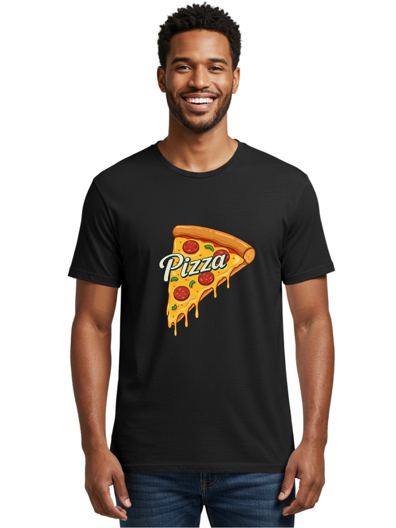 Pizza Men'S Graphic Tee, 100% Cotton, Comfortable Casual Summer Wear, Machine Washable, Cheesy Pizza Slice, Pepperoni Pizza, Melted Cheese, Green Peppers, Pizza Toppings, Italian Food, Delicious Pizza Bac320 24