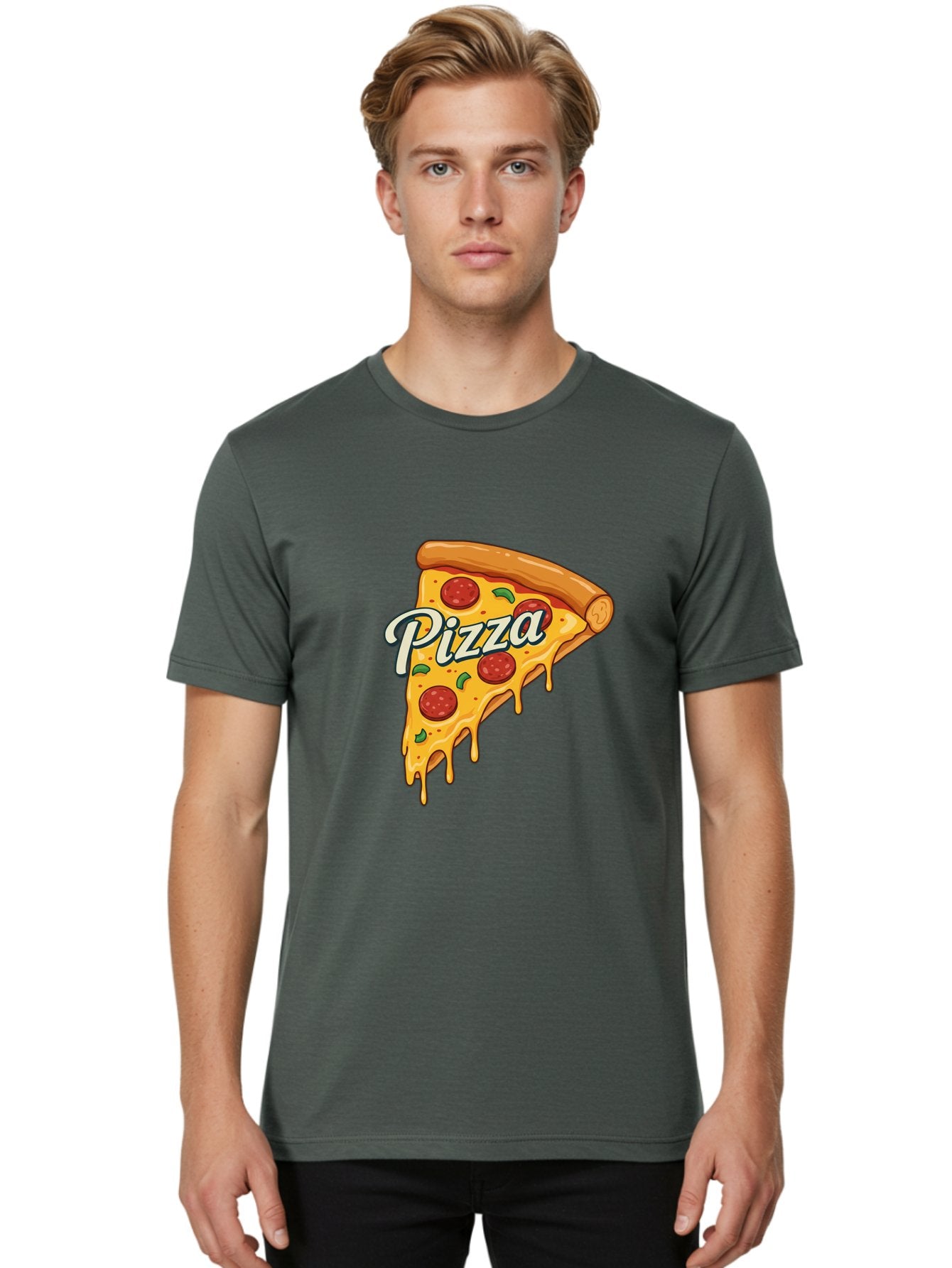 Pizza Men'S Graphic Tee, 100% Cotton, Comfortable Casual Summer Wear, Machine Washable, Cheesy Pizza Slice, Pepperoni Pizza, Melted Cheese, Green Peppers, Pizza Toppings, Italian Food, Delicious Pizza Bac320 19