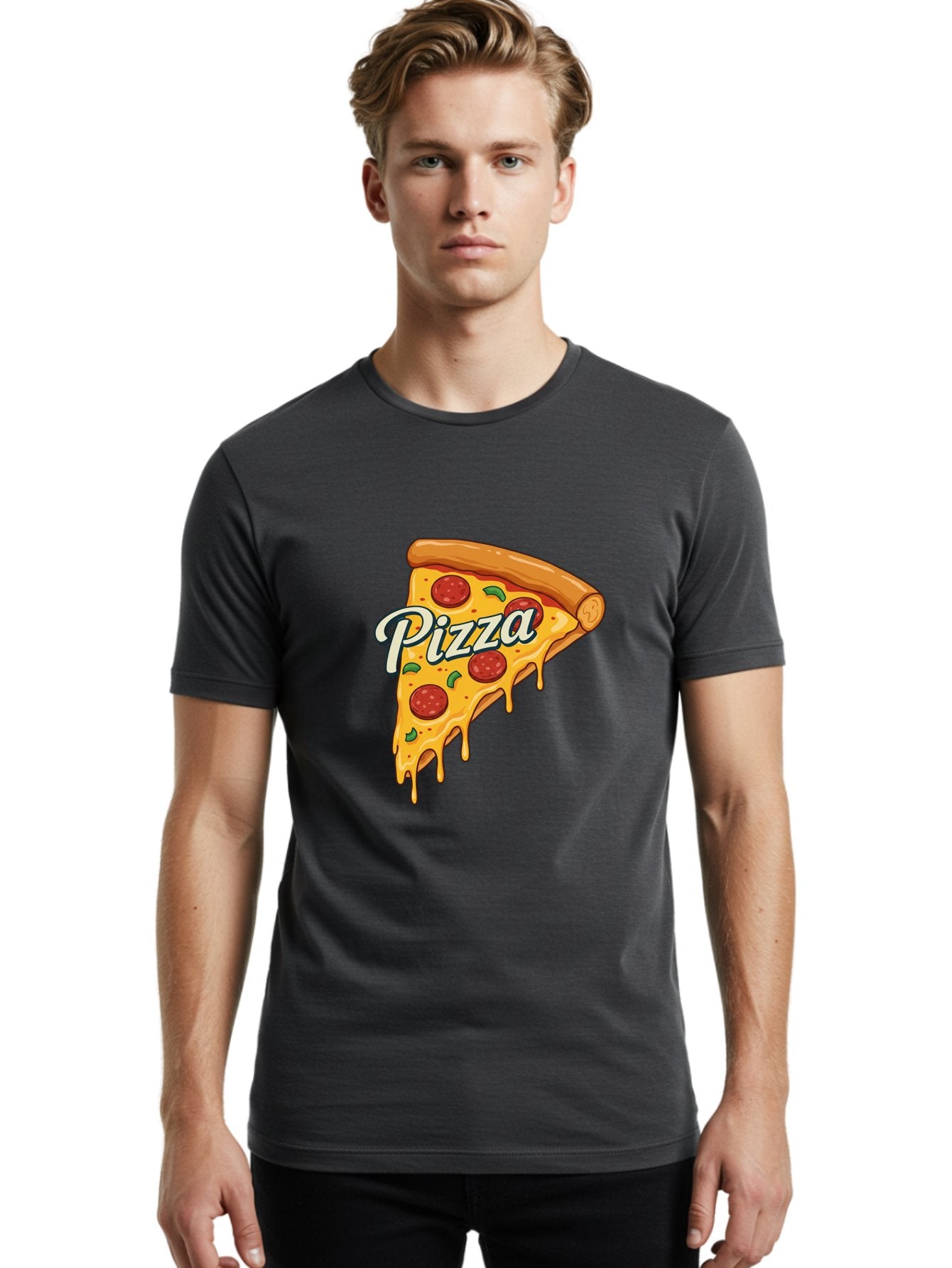 Pizza Men'S Graphic Tee, 100% Cotton, Comfortable Casual Summer Wear, Machine Washable, Cheesy Pizza Slice, Pepperoni Pizza, Melted Cheese, Green Peppers, Pizza Toppings, Italian Food, Delicious Pizza Bac320 25