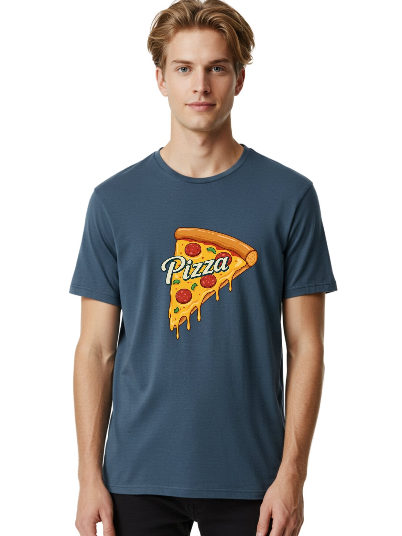 Pizza Men'S Graphic Tee, 100% Cotton, Comfortable Casual Summer Wear, Machine Washable, Cheesy Pizza Slice, Pepperoni Pizza, Melted Cheese, Green Peppers, Pizza Toppings, Italian Food, Delicious Pizza Bac320 16