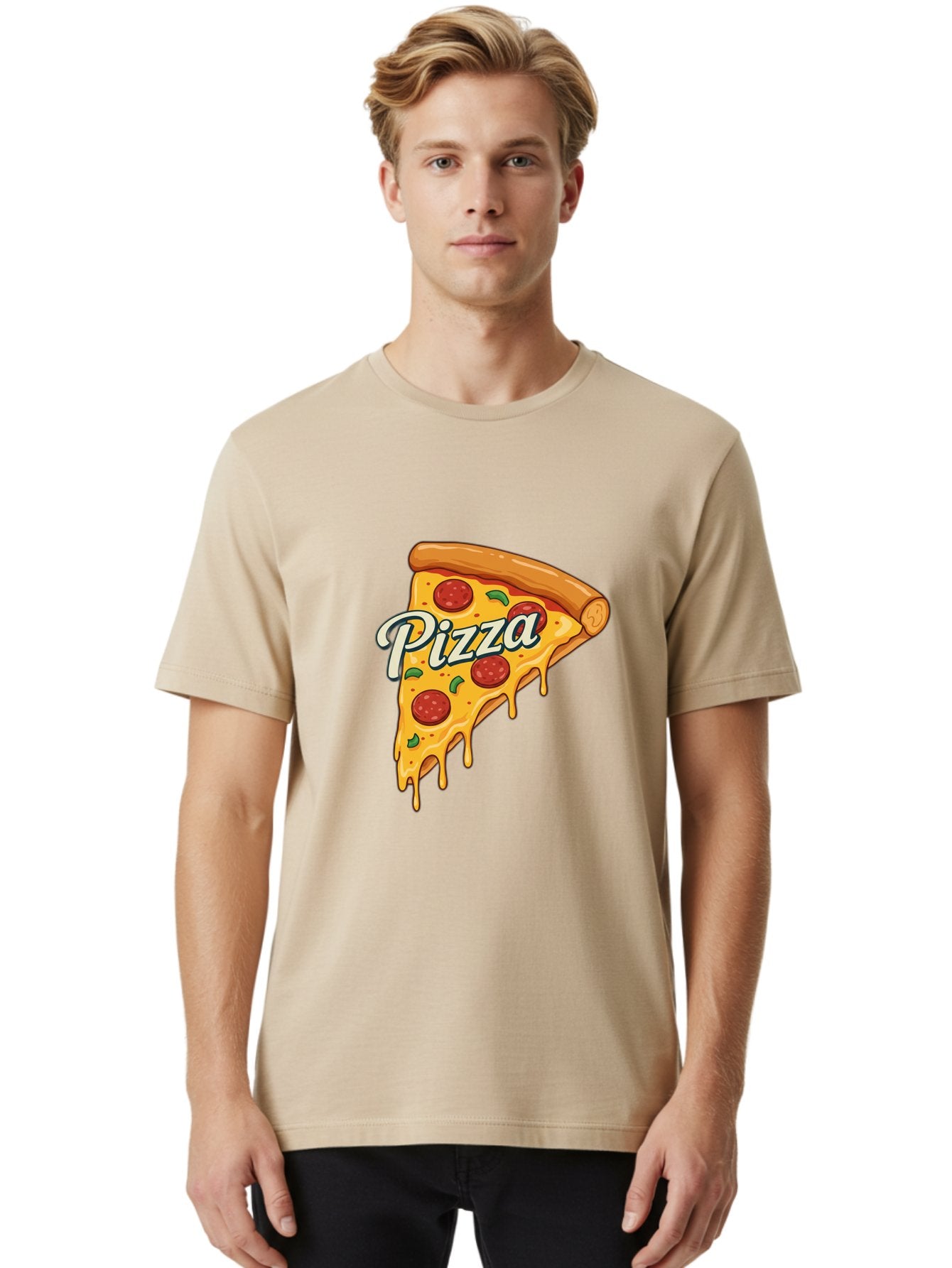 Pizza Men'S Graphic Tee, 100% Cotton, Comfortable Casual Summer Wear, Machine Washable, Cheesy Pizza Slice, Pepperoni Pizza, Melted Cheese, Green Peppers, Pizza Toppings, Italian Food, Delicious Pizza Bac320 20
