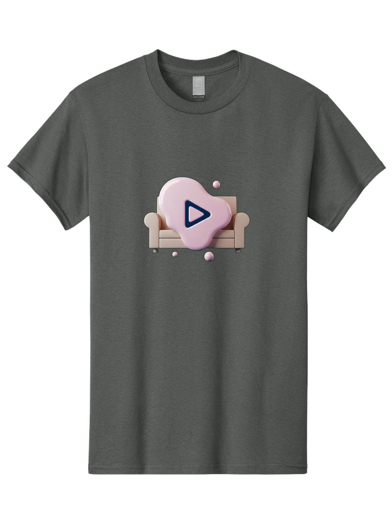 Play-Button-1 Men'S Graphic Tee, 100% Cotton, Comfortable Casual Summer Wear, Machine Washable, Play Button Icon, 3D Rendering, White Couch, Floating Spheres, Modern Design, Digital Media, Interactive Elements, Play Symbol, User Interface Bac323 15
