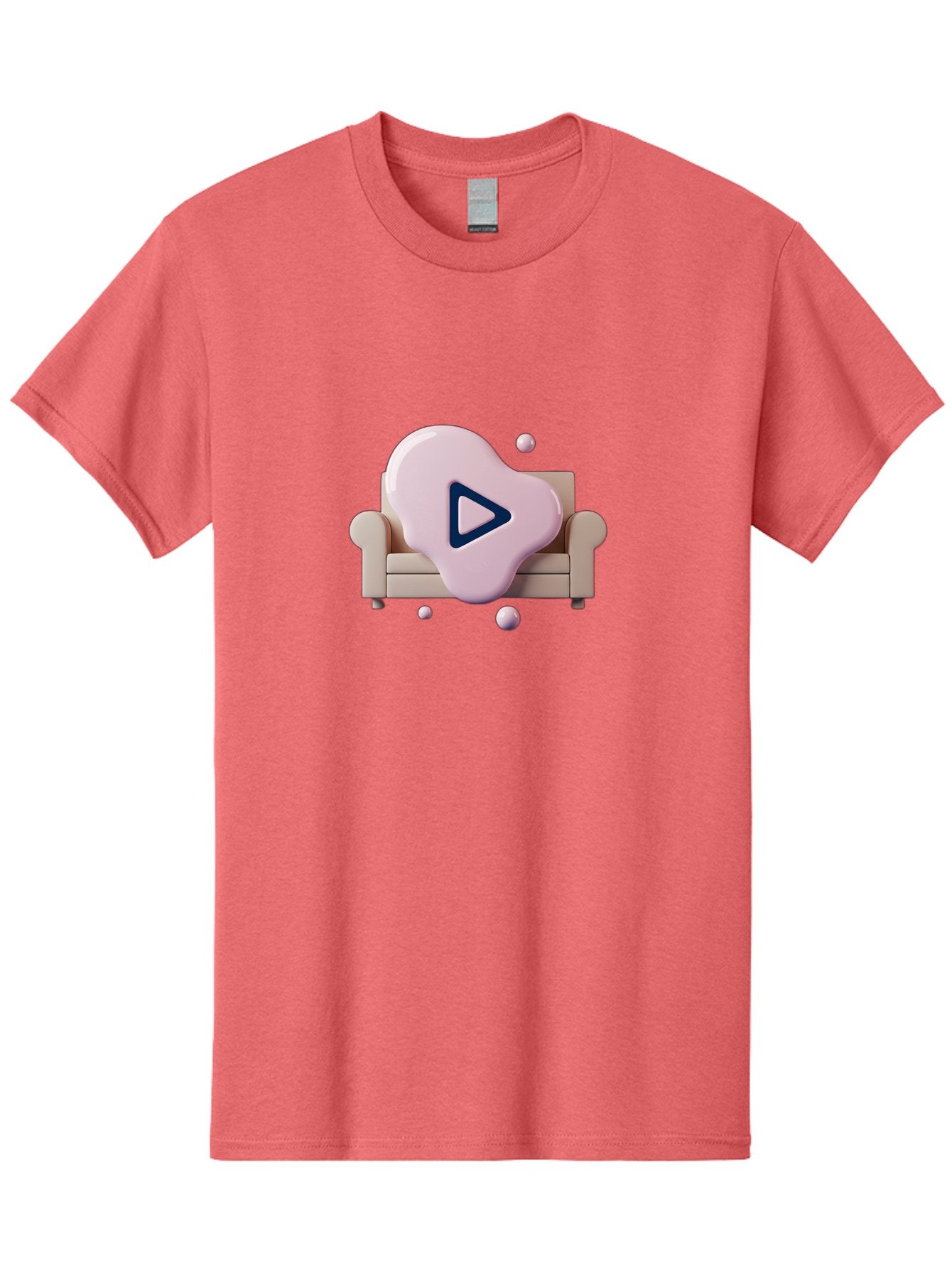 Play-Button-1 Men'S Graphic Tee, 100% Cotton, Comfortable Casual Summer Wear, Machine Washable, Play Button Icon, 3D Rendering, White Couch, Floating Spheres, Modern Design, Digital Media, Interactive Elements, Play Symbol, User Interface Bac323 10