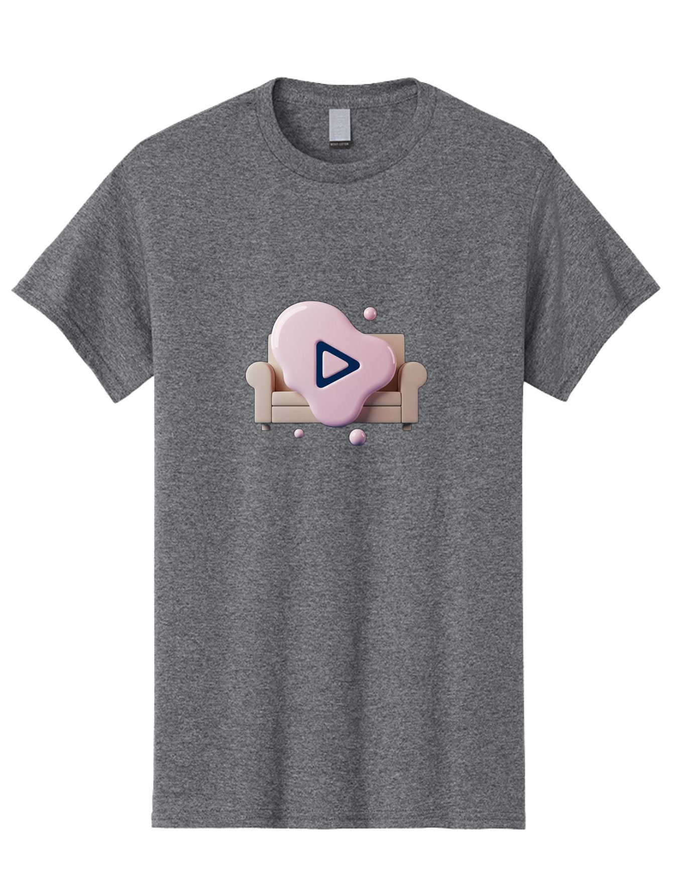 Play-Button-1 Men'S Graphic Tee, 100% Cotton, Comfortable Casual Summer Wear, Machine Washable, Play Button Icon, 3D Rendering, White Couch, Floating Spheres, Modern Design, Digital Media, Interactive Elements, Play Symbol, User Interface Bac323