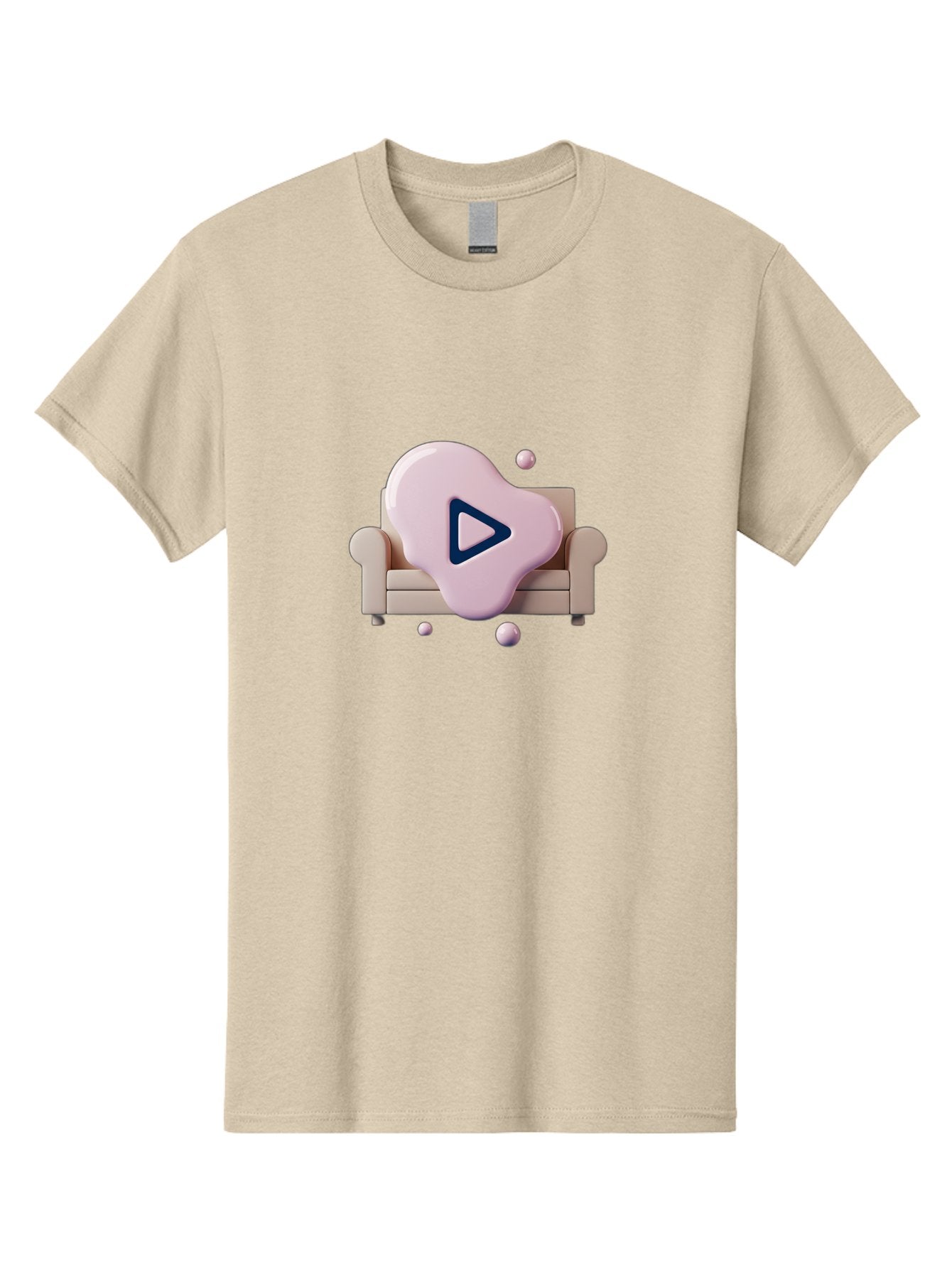 Play-Button-1 Men'S Graphic Tee, 100% Cotton, Comfortable Casual Summer Wear, Machine Washable, Play Button Icon, 3D Rendering, White Couch, Floating Spheres, Modern Design, Digital Media, Interactive Elements, Play Symbol, User Interface Bac323 7