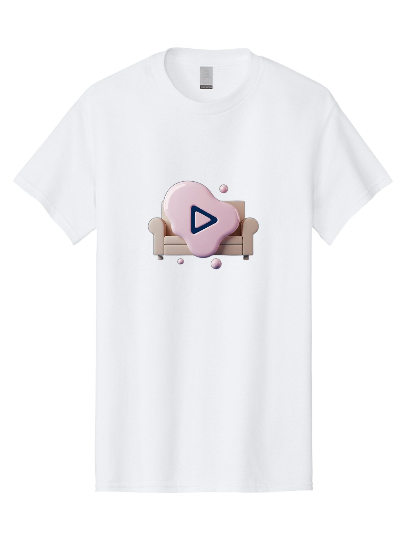 Play-Button-1 Men'S Graphic Tee, 100% Cotton, Comfortable Casual Summer Wear, Machine Washable, Play Button Icon, 3D Rendering, White Couch, Floating Spheres, Modern Design, Digital Media, Interactive Elements, Play Symbol, User Interface Bac323 5