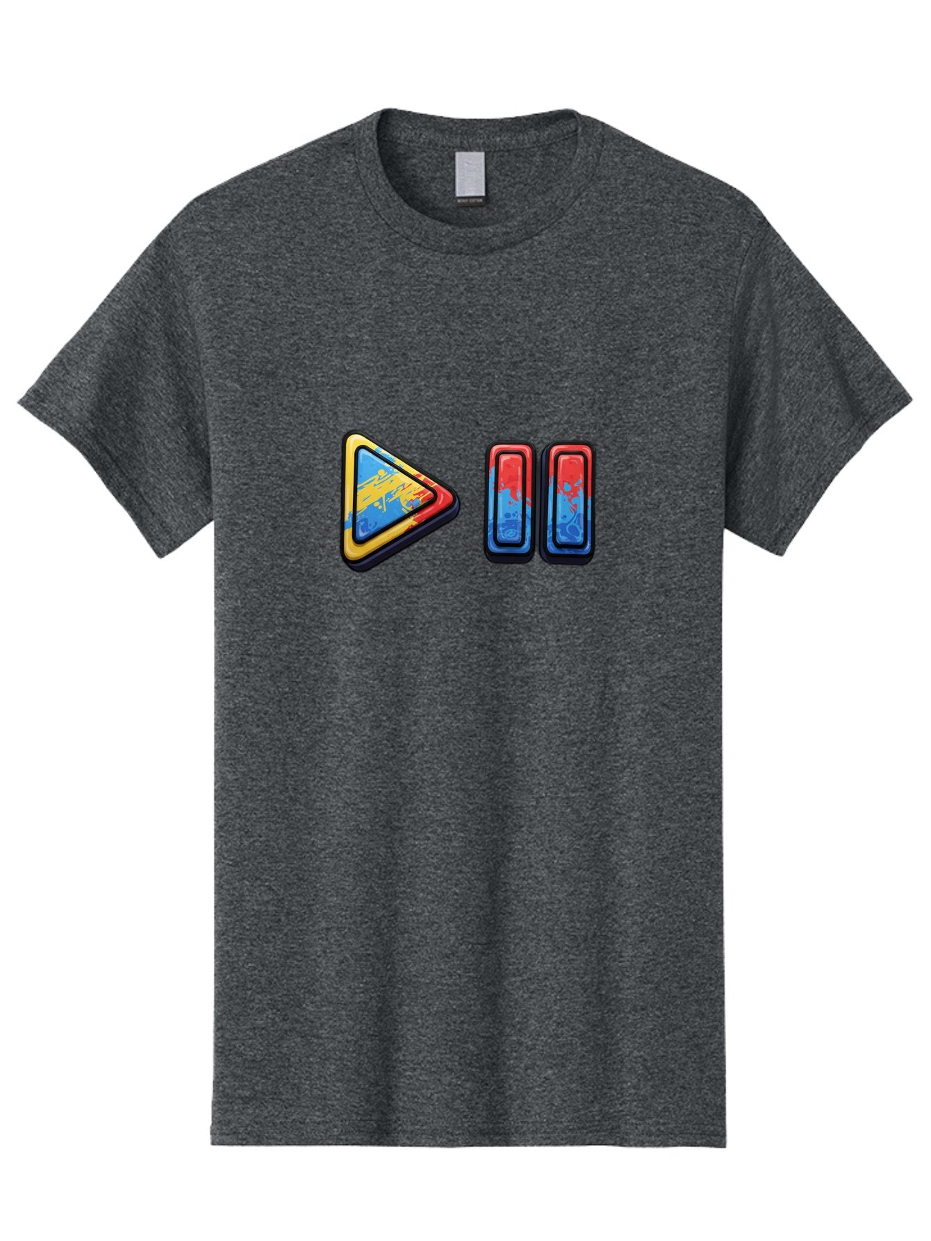 Play-Button-And-Skip-Buttons Men'S Graphic Tee, 100% Cotton, Comfortable Casual Summer Wear, Machine Washable, Play Button, Media Controls, Video Player, Glitch Art, Distorted Graphics, Abstract Shapes, Vibrant Colors, Button Icons, Bac324 10