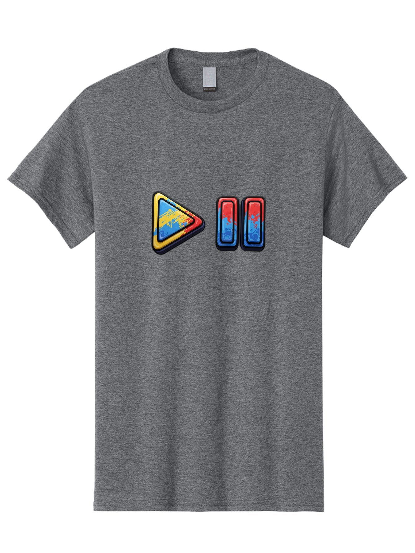 Play-Button-And-Skip-Buttons Men'S Graphic Tee, 100% Cotton, Comfortable Casual Summer Wear, Machine Washable, Play Button, Media Controls, Video Player, Glitch Art, Distorted Graphics, Abstract Shapes, Vibrant Colors, Button Icons, Bac324 9