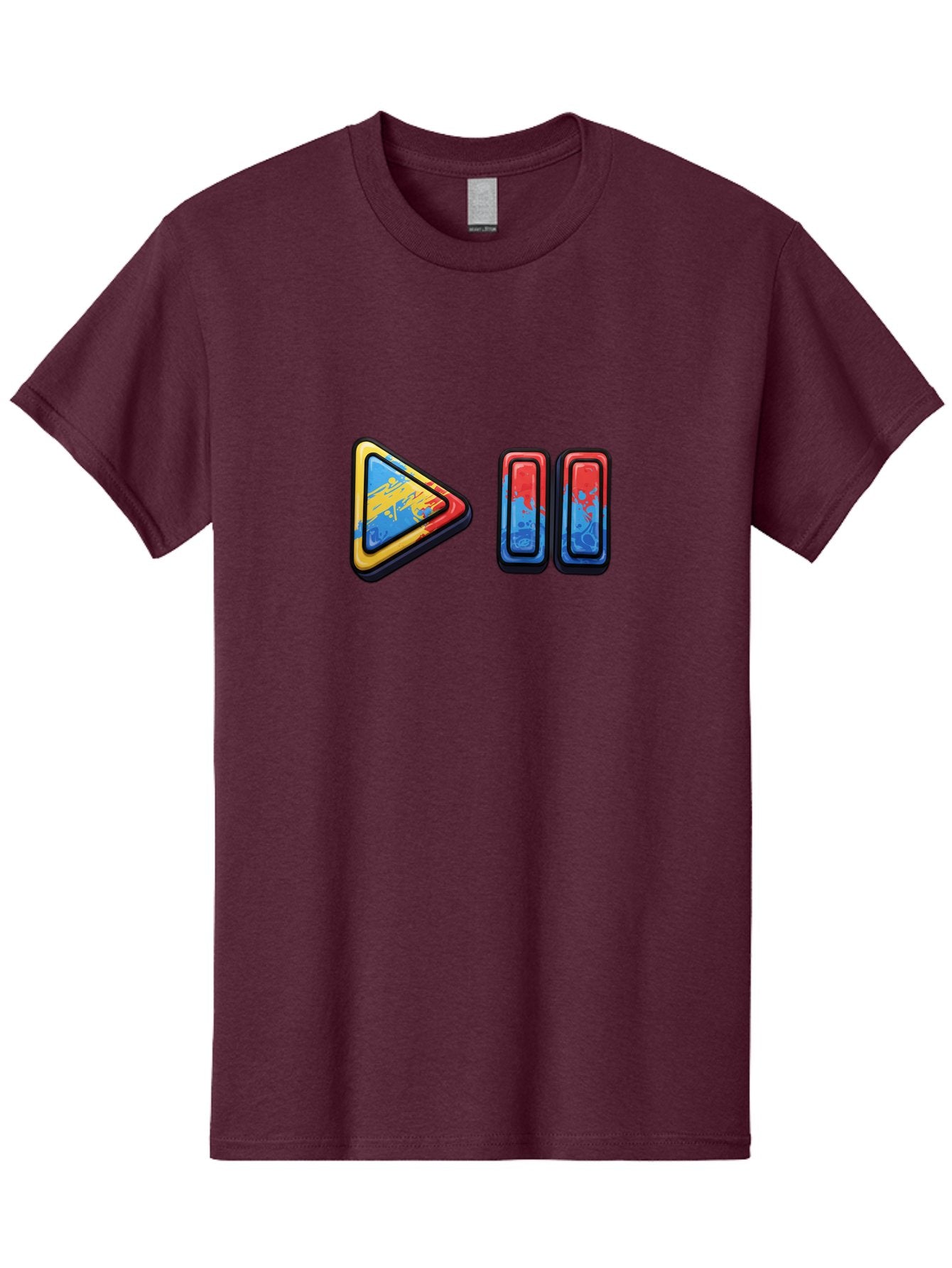 Play-Button-And-Skip-Buttons Men'S Graphic Tee, 100% Cotton, Comfortable Casual Summer Wear, Machine Washable, Play Button, Media Controls, Video Player, Glitch Art, Distorted Graphics, Abstract Shapes, Vibrant Colors, Button Icons, Bac324 5