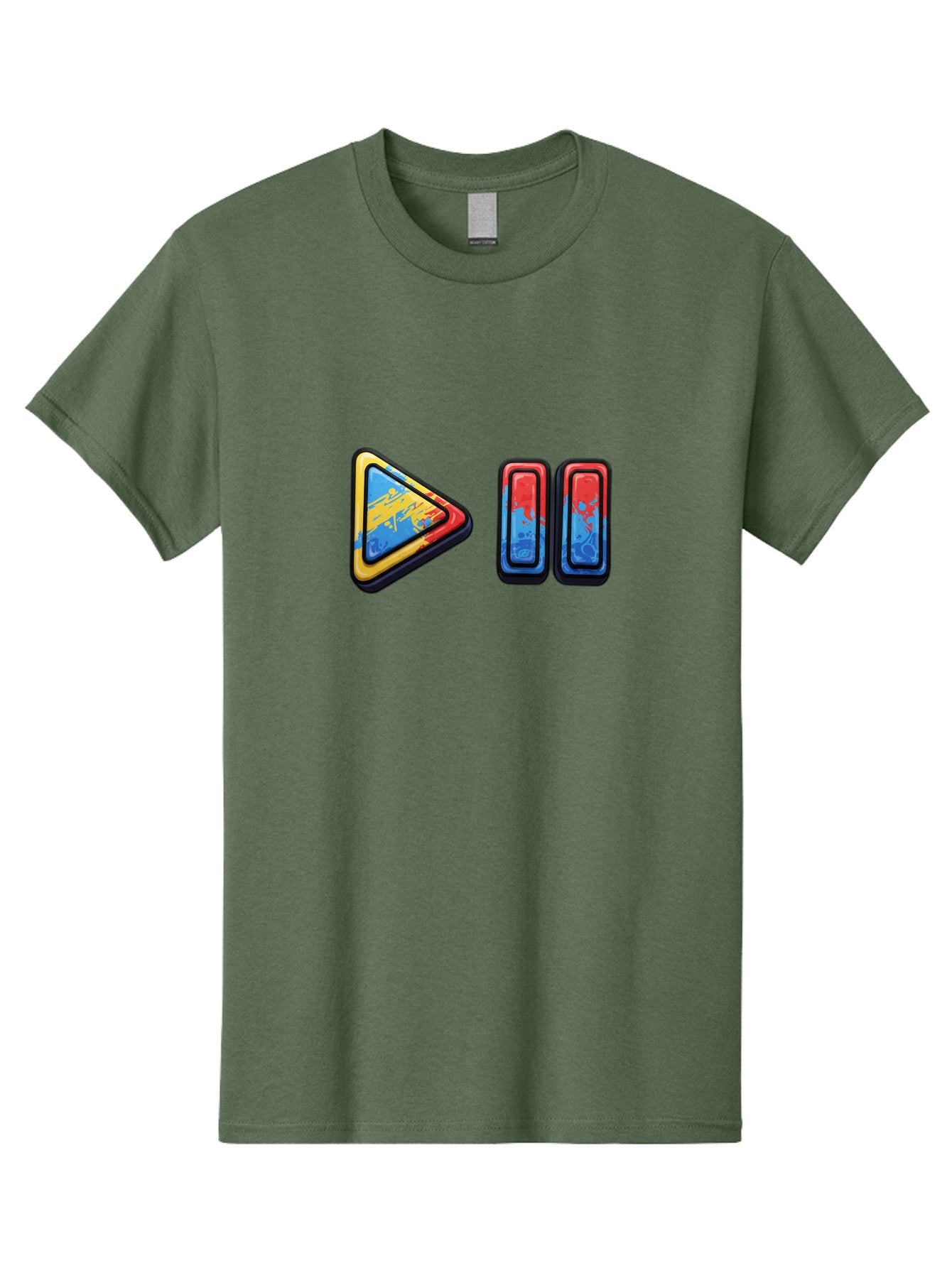 Play-Button-And-Skip-Buttons Men'S Graphic Tee, 100% Cotton, Comfortable Casual Summer Wear, Machine Washable, Play Button, Media Controls, Video Player, Glitch Art, Distorted Graphics, Abstract Shapes, Vibrant Colors, Button Icons, Bac324 15
