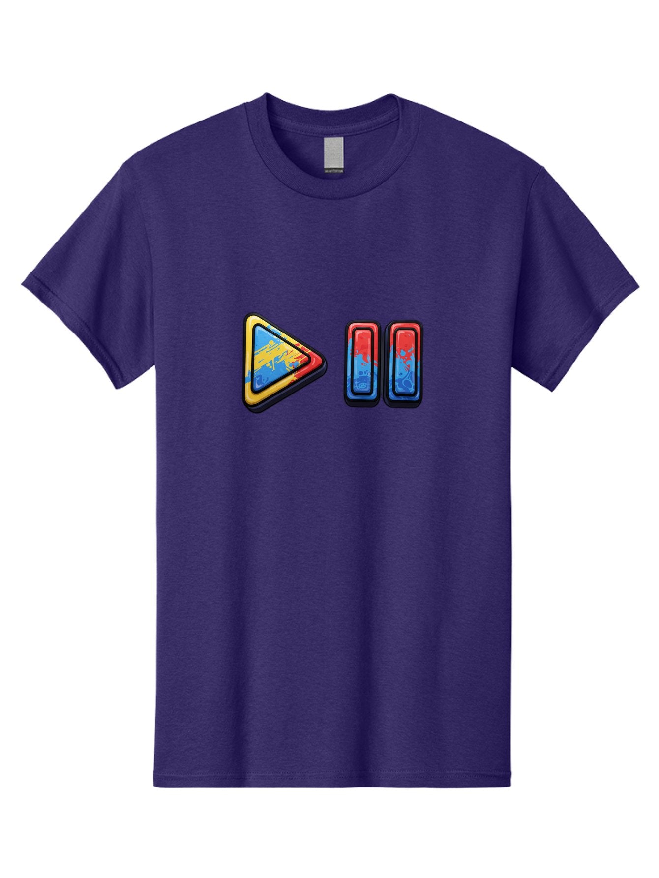 Play-Button-And-Skip-Buttons Men'S Graphic Tee, 100% Cotton, Comfortable Casual Summer Wear, Machine Washable, Play Button, Media Controls, Video Player, Glitch Art, Distorted Graphics, Abstract Shapes, Vibrant Colors, Button Icons, Bac324 8