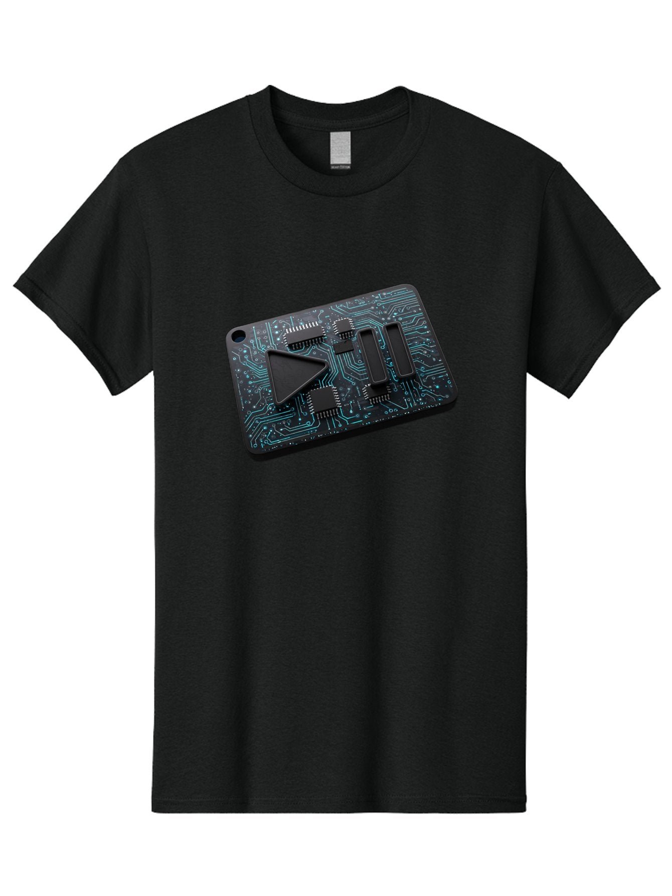 Play-Button-Circuit-Card Men'S Graphic Tee, 100% Cotton, Comfortable Casual Summer Wear, Machine Washable, Media Controls, Play Button, Circuit Board, Electronic Device, Futuristic Design, Modern Technology, Sleek Interface, User Experience, Bac325 9
