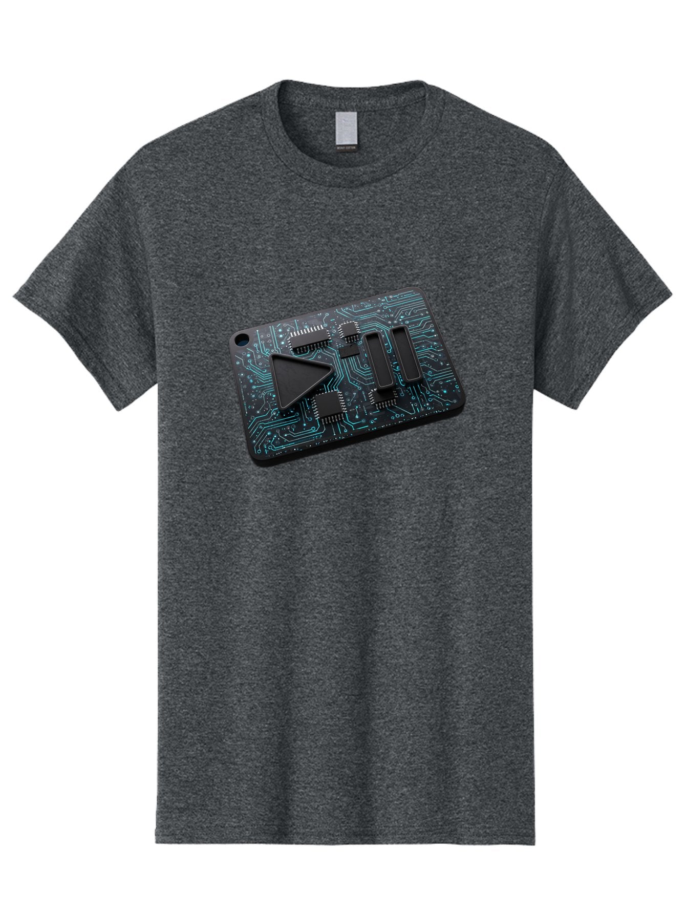 Play-Button-Circuit-Card Men'S Graphic Tee, 100% Cotton, Comfortable Casual Summer Wear, Machine Washable, Media Controls, Play Button, Circuit Board, Electronic Device, Futuristic Design, Modern Technology, Sleek Interface, User Experience, Bac325 3