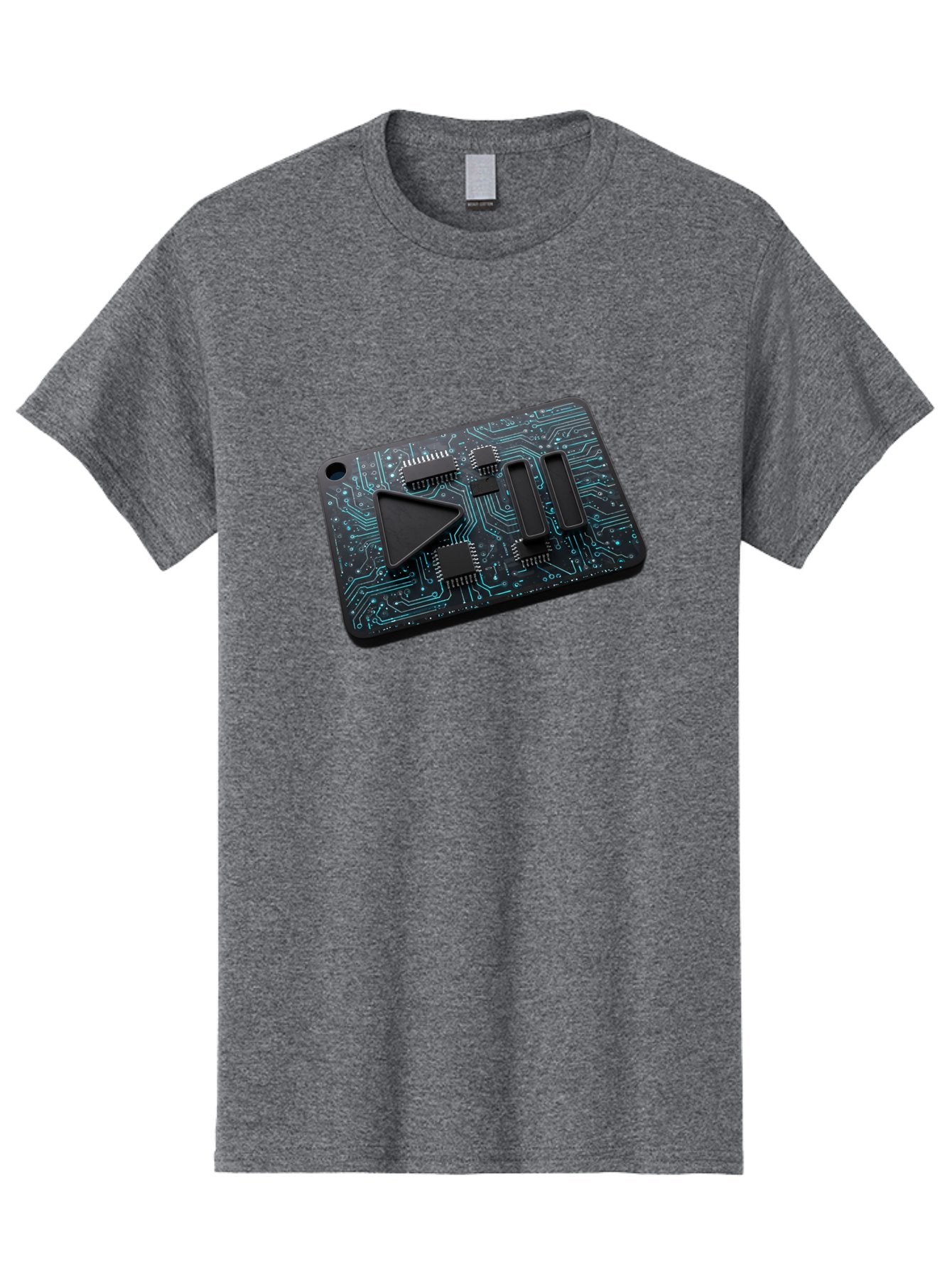 Play-Button-Circuit-Card Men'S Graphic Tee, 100% Cotton, Comfortable Casual Summer Wear, Machine Washable, Media Controls, Play Button, Circuit Board, Electronic Device, Futuristic Design, Modern Technology, Sleek Interface, User Experience, Bac325 8