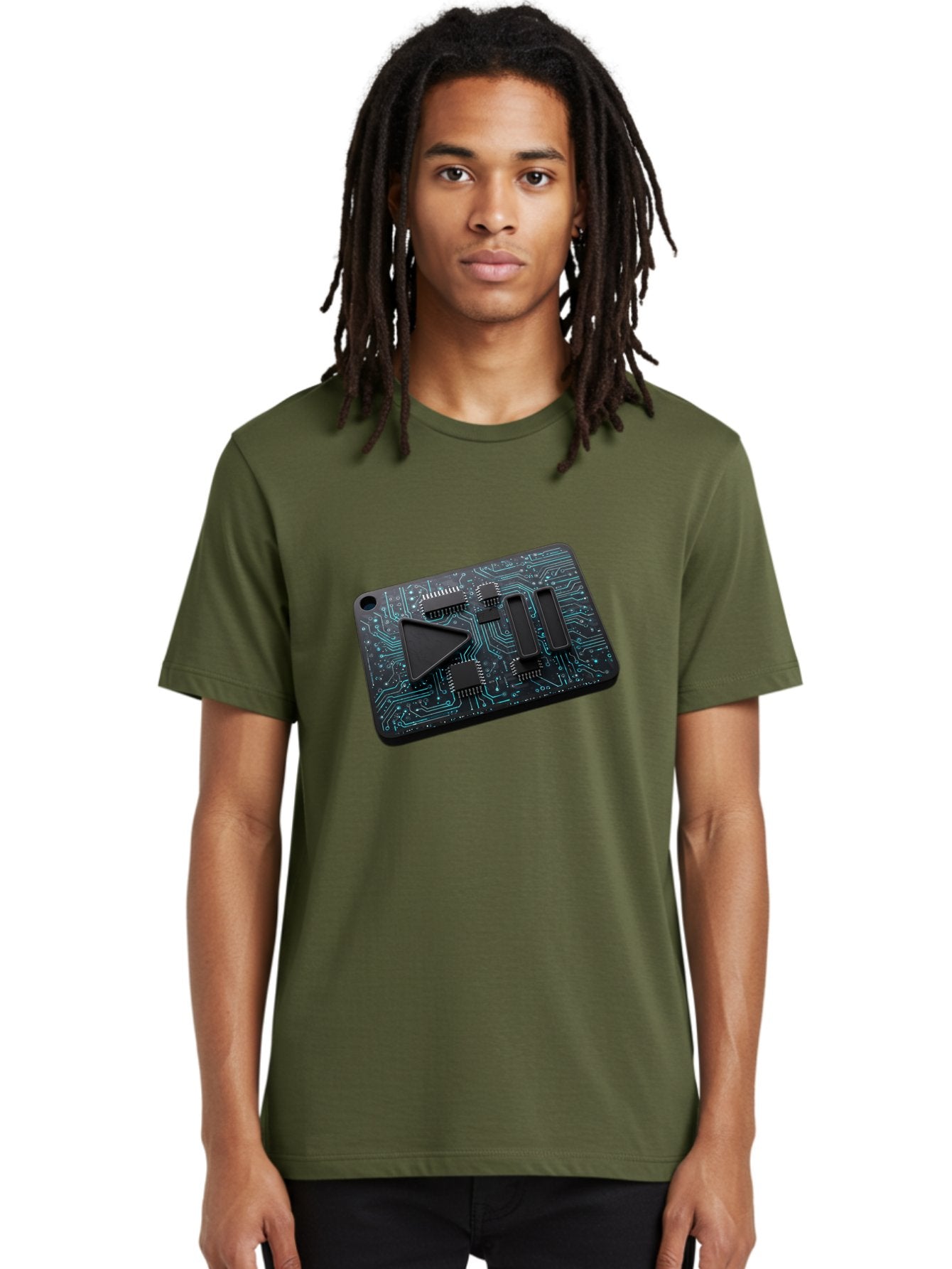 Play-Button-Circuit-Card Men'S Graphic Tee, 100% Cotton, Comfortable Casual Summer Wear, Machine Washable, Media Controls, Play Button, Circuit Board, Electronic Device, Futuristic Design, Modern Technology, Sleek Interface, User Experience, Bac325 27