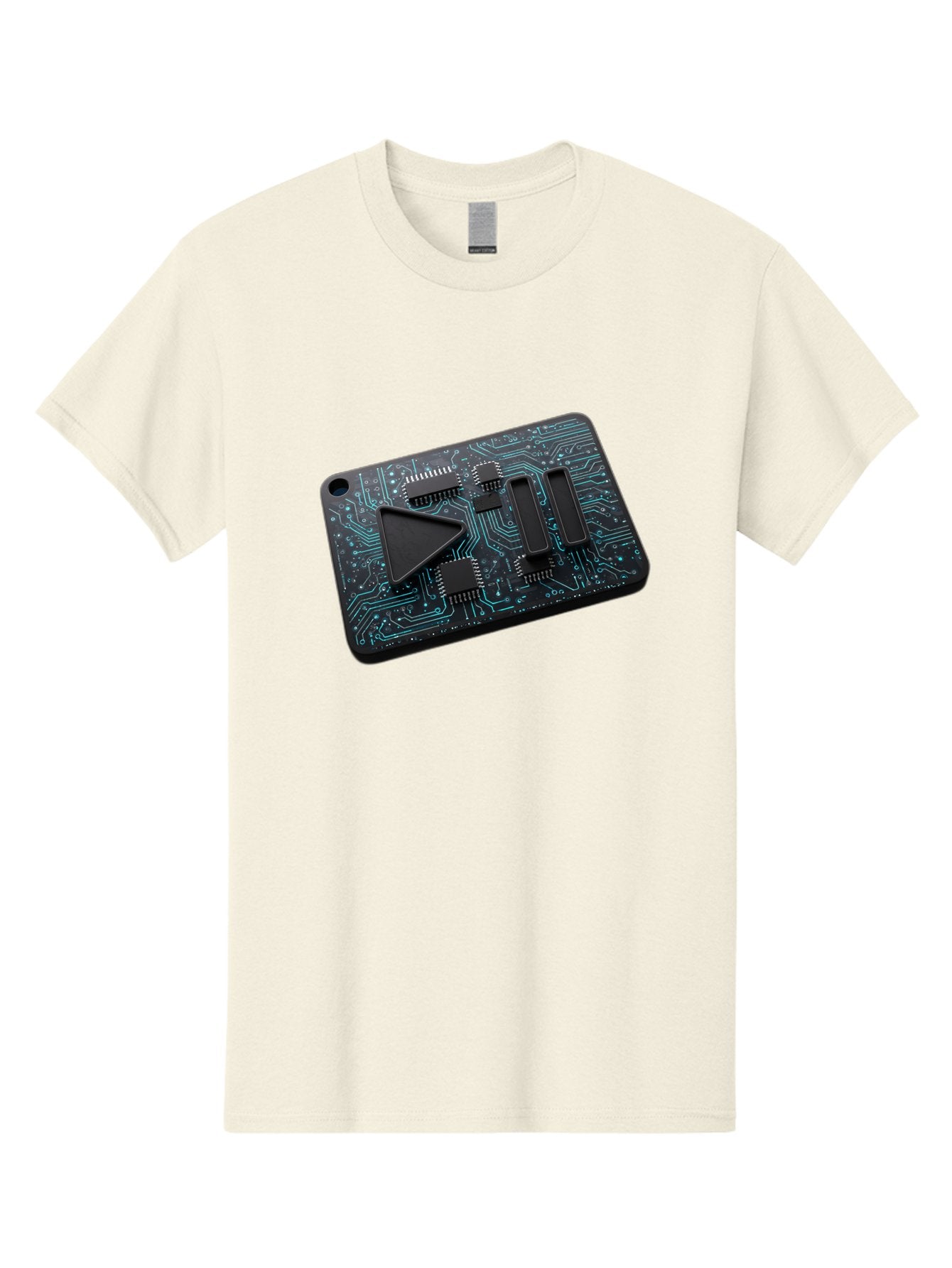 Play-Button-Circuit-Card Men'S Graphic Tee, 100% Cotton, Comfortable Casual Summer Wear, Machine Washable, Media Controls, Play Button, Circuit Board, Electronic Device, Futuristic Design, Modern Technology, Sleek Interface, User Experience, Bac325