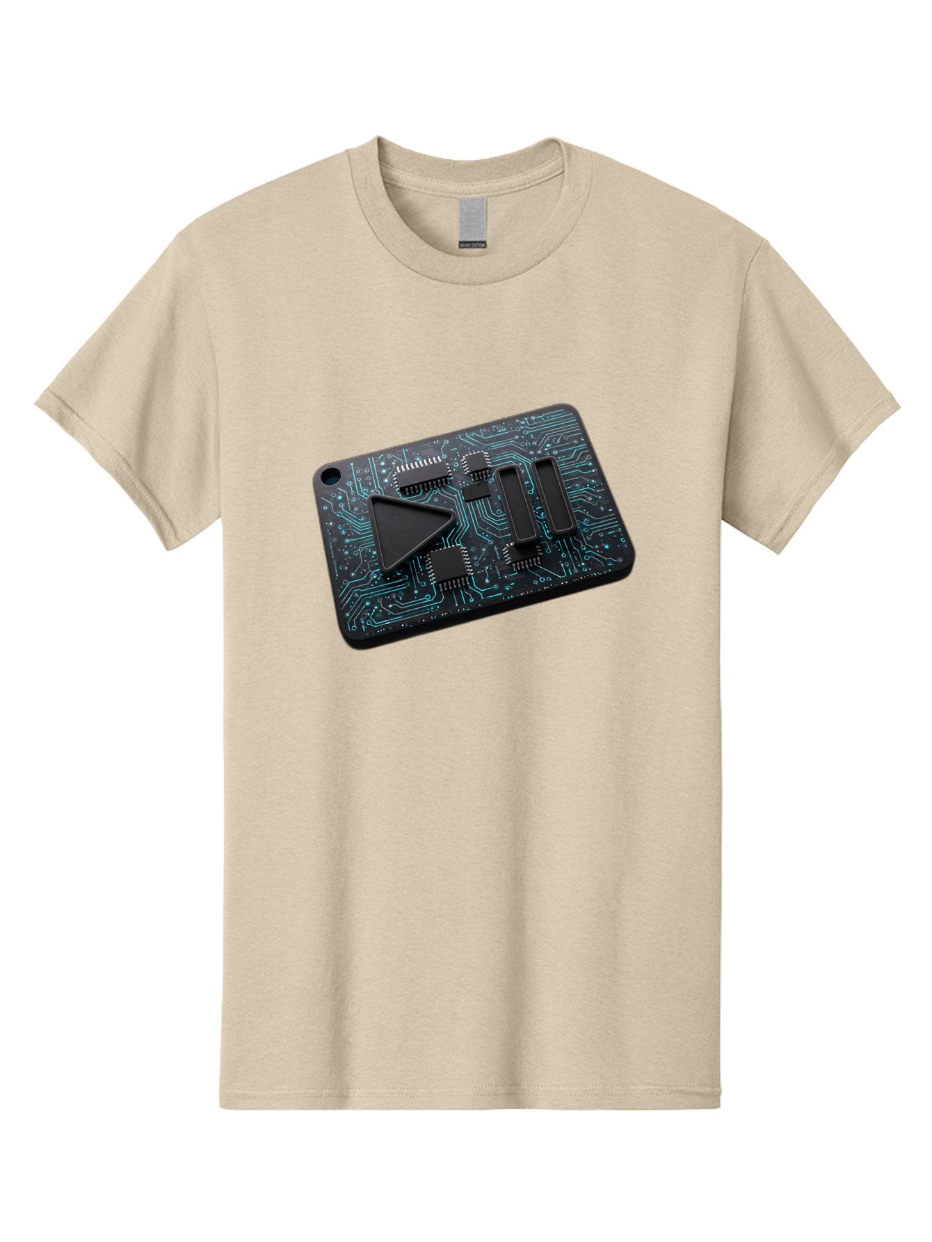Play-Button-Circuit-Card Men'S Graphic Tee, 100% Cotton, Comfortable Casual Summer Wear, Machine Washable, Media Controls, Play Button, Circuit Board, Electronic Device, Futuristic Design, Modern Technology, Sleek Interface, User Experience, Bac325 5