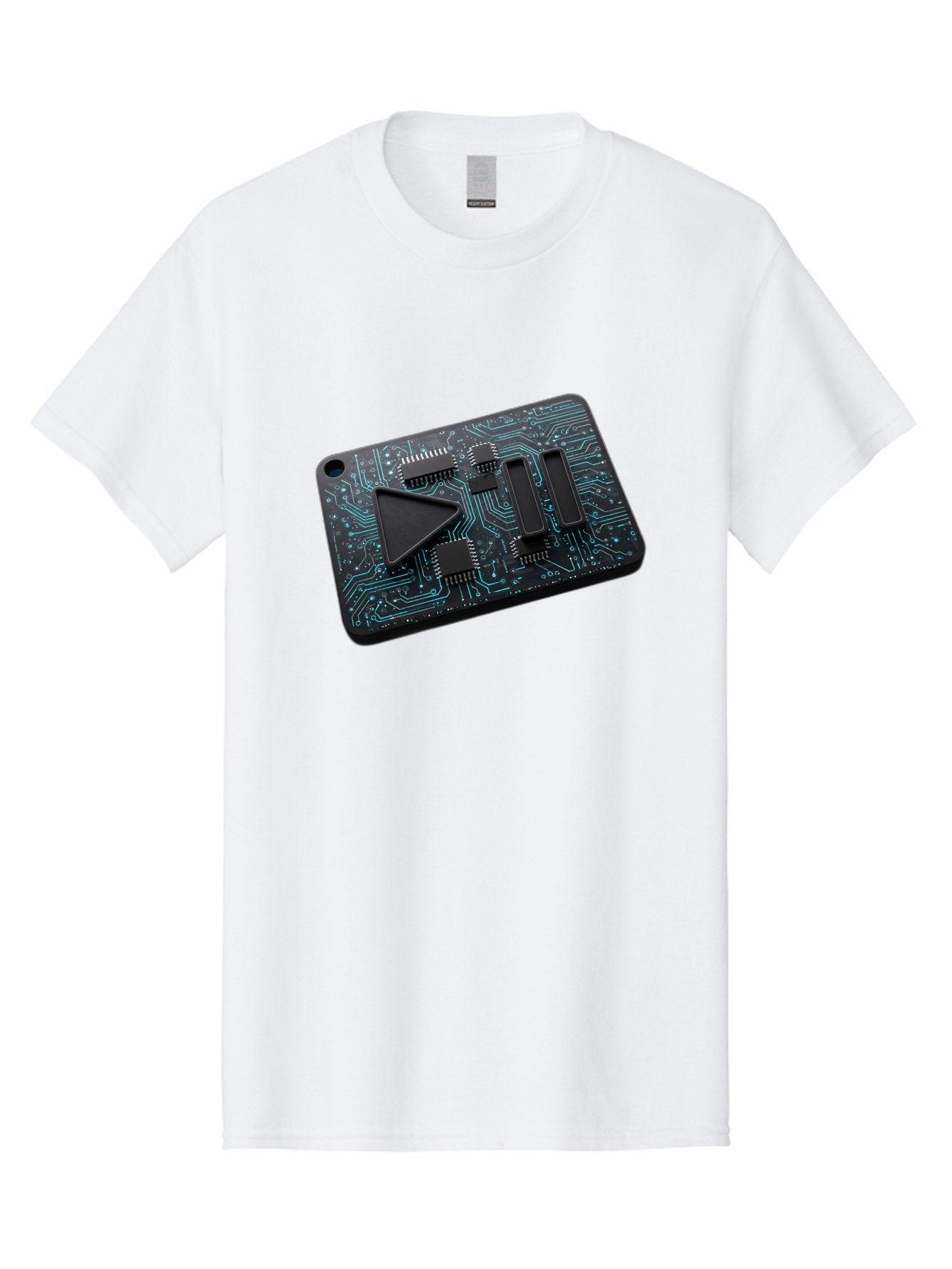 Play-Button-Circuit-Card Men'S Graphic Tee, 100% Cotton, Comfortable Casual Summer Wear, Machine Washable, Media Controls, Play Button, Circuit Board, Electronic Device, Futuristic Design, Modern Technology, Sleek Interface, User Experience, Bac325 13