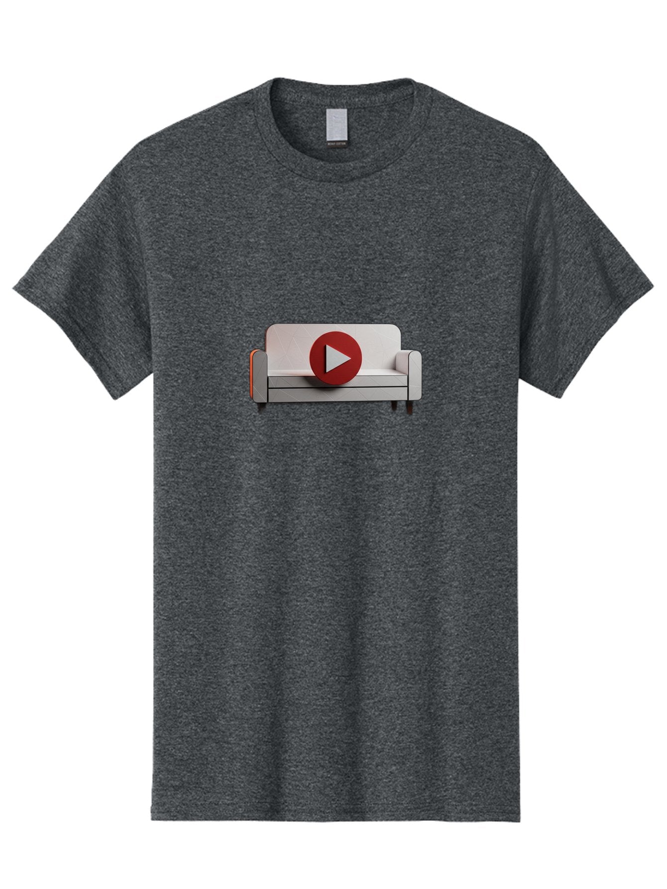 Play-Button-On-Sofa Men'S Graphic Tee, 100% Cotton, Comfortable Casual Summer Wear, Machine Washable, Play Button On Couch, Video Play Icon, Sofa Furniture, 3D Illustration, Modern Interior Design, Home Decor, Digital Media, Entertainment, Bac328