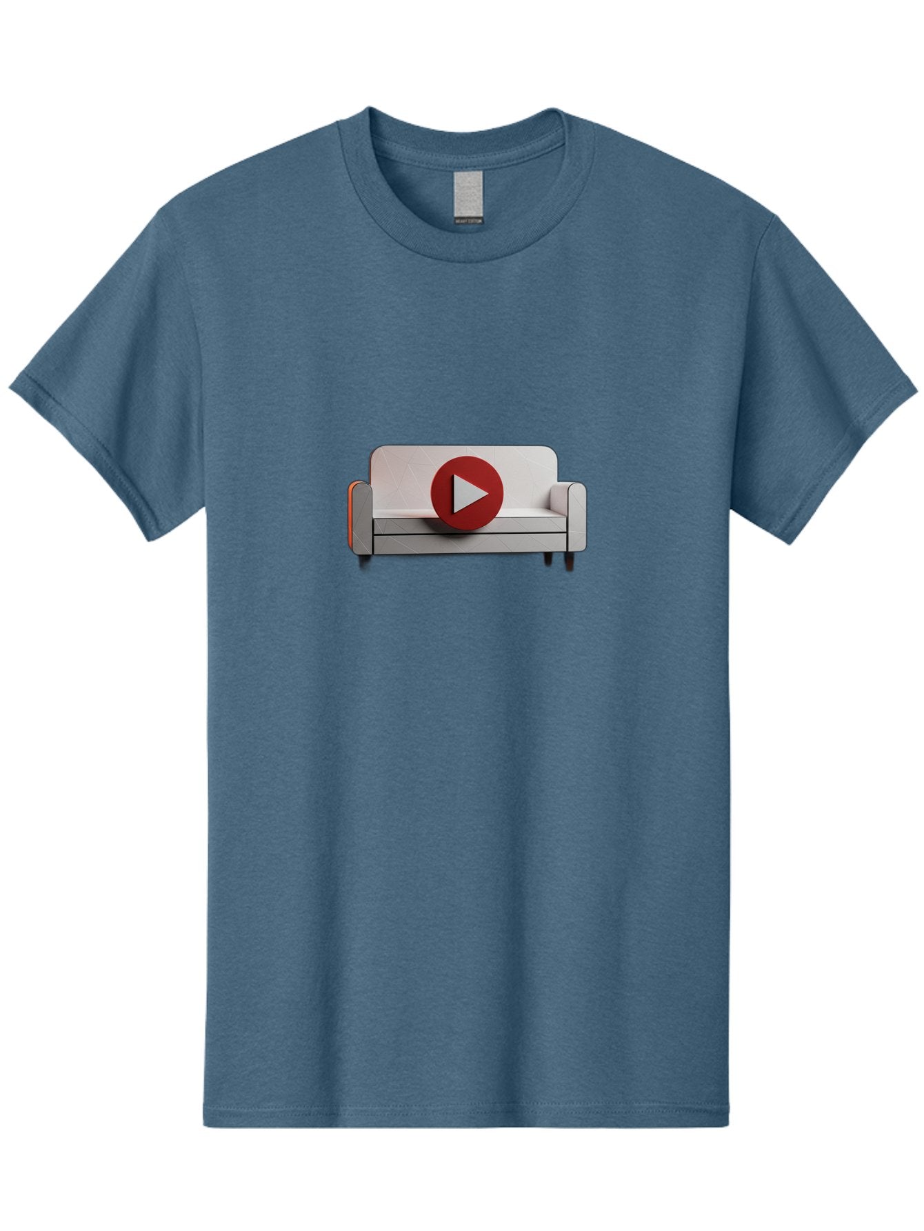 Play-Button-On-Sofa Men'S Graphic Tee, 100% Cotton, Comfortable Casual Summer Wear, Machine Washable, Play Button On Couch, Video Play Icon, Sofa Furniture, 3D Illustration, Modern Interior Design, Home Decor, Digital Media, Entertainment, Bac328 3