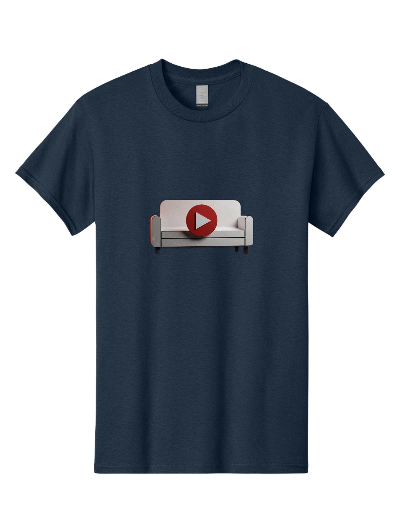 Play-Button-On-Sofa Men'S Graphic Tee, 100% Cotton, Comfortable Casual Summer Wear, Machine Washable, Play Button On Couch, Video Play Icon, Sofa Furniture, 3D Illustration, Modern Interior Design, Home Decor, Digital Media, Entertainment, Bac328