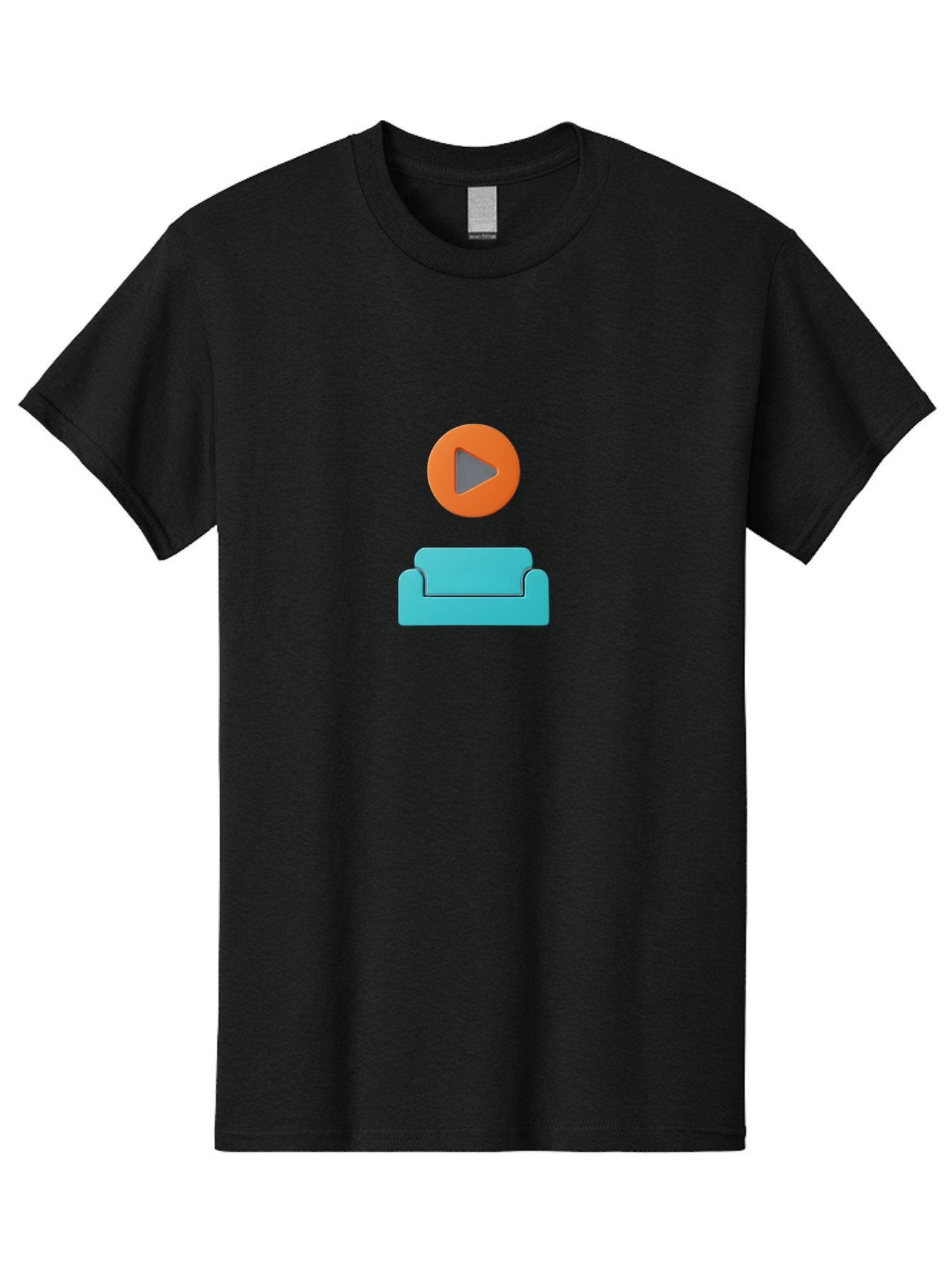 Play-Button-Sofa Men'S Graphic Tee, 100% Cotton, Comfortable Casual Summer Wear, Machine Washable, Play Button, Sofa, Blue Couch, Entertainment, Relaxation, Orange Circle, Gray Play Icon, Digital Illustration, Modern Design Bac329