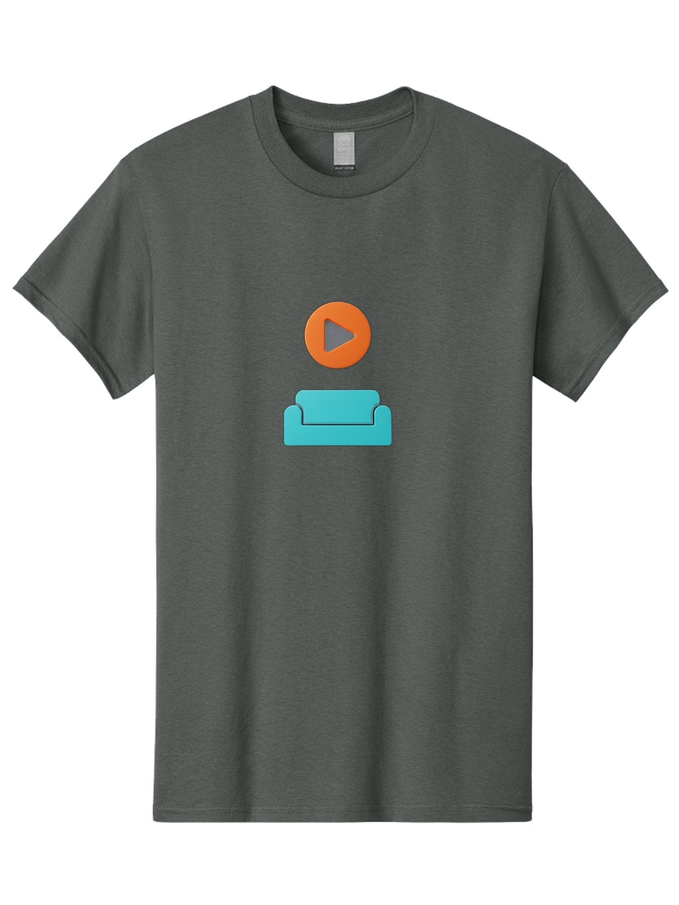 Play-Button-Sofa Men'S Graphic Tee, 100% Cotton, Comfortable Casual Summer Wear, Machine Washable, Play Button, Sofa, Blue Couch, Entertainment, Relaxation, Orange Circle, Gray Play Icon, Digital Illustration, Modern Design Bac329 12