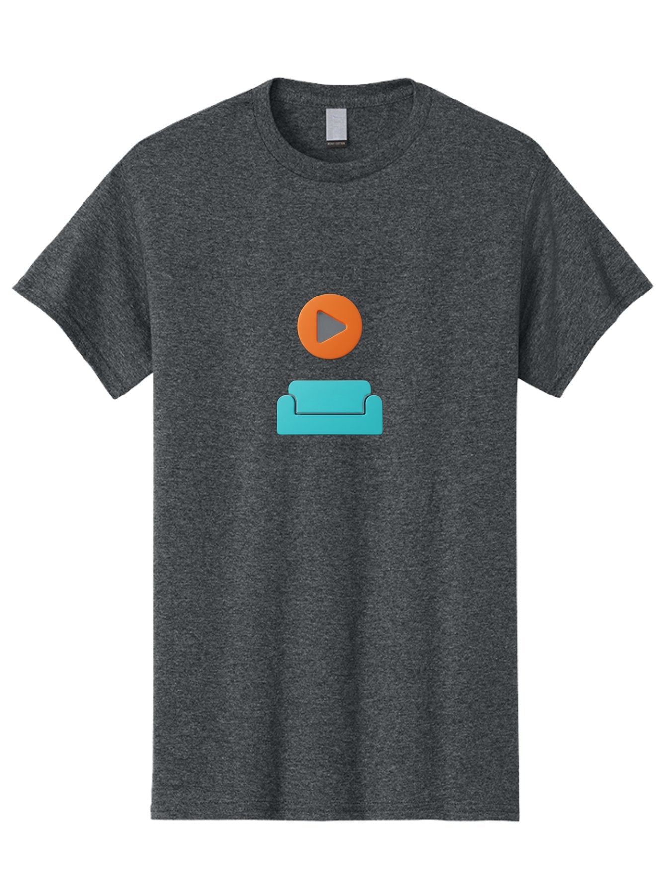 Play-Button-Sofa Men'S Graphic Tee, 100% Cotton, Comfortable Casual Summer Wear, Machine Washable, Play Button, Sofa, Blue Couch, Entertainment, Relaxation, Orange Circle, Gray Play Icon, Digital Illustration, Modern Design Bac329 11