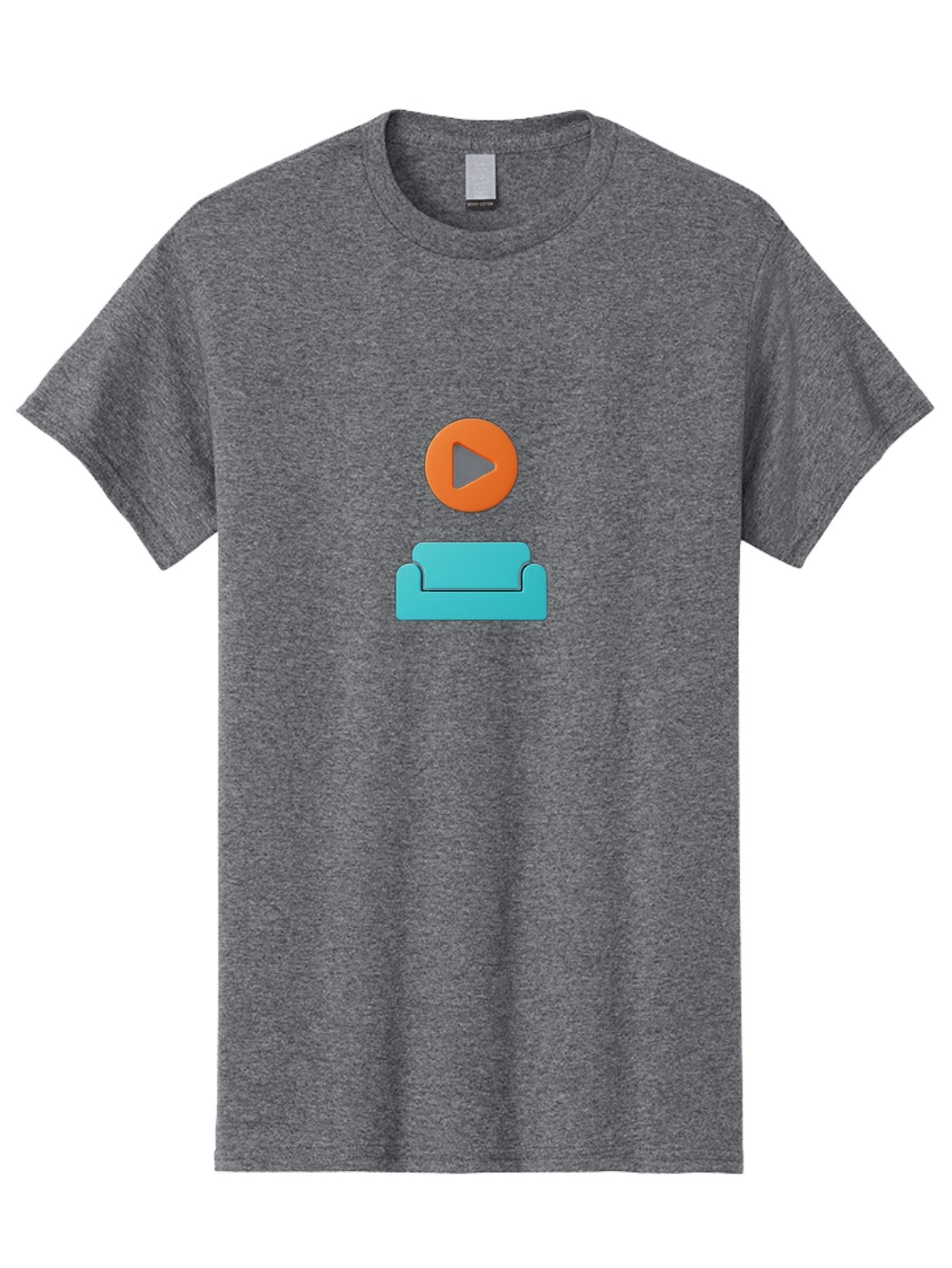 Play-Button-Sofa Men'S Graphic Tee, 100% Cotton, Comfortable Casual Summer Wear, Machine Washable, Play Button, Sofa, Blue Couch, Entertainment, Relaxation, Orange Circle, Gray Play Icon, Digital Illustration, Modern Design Bac329 8