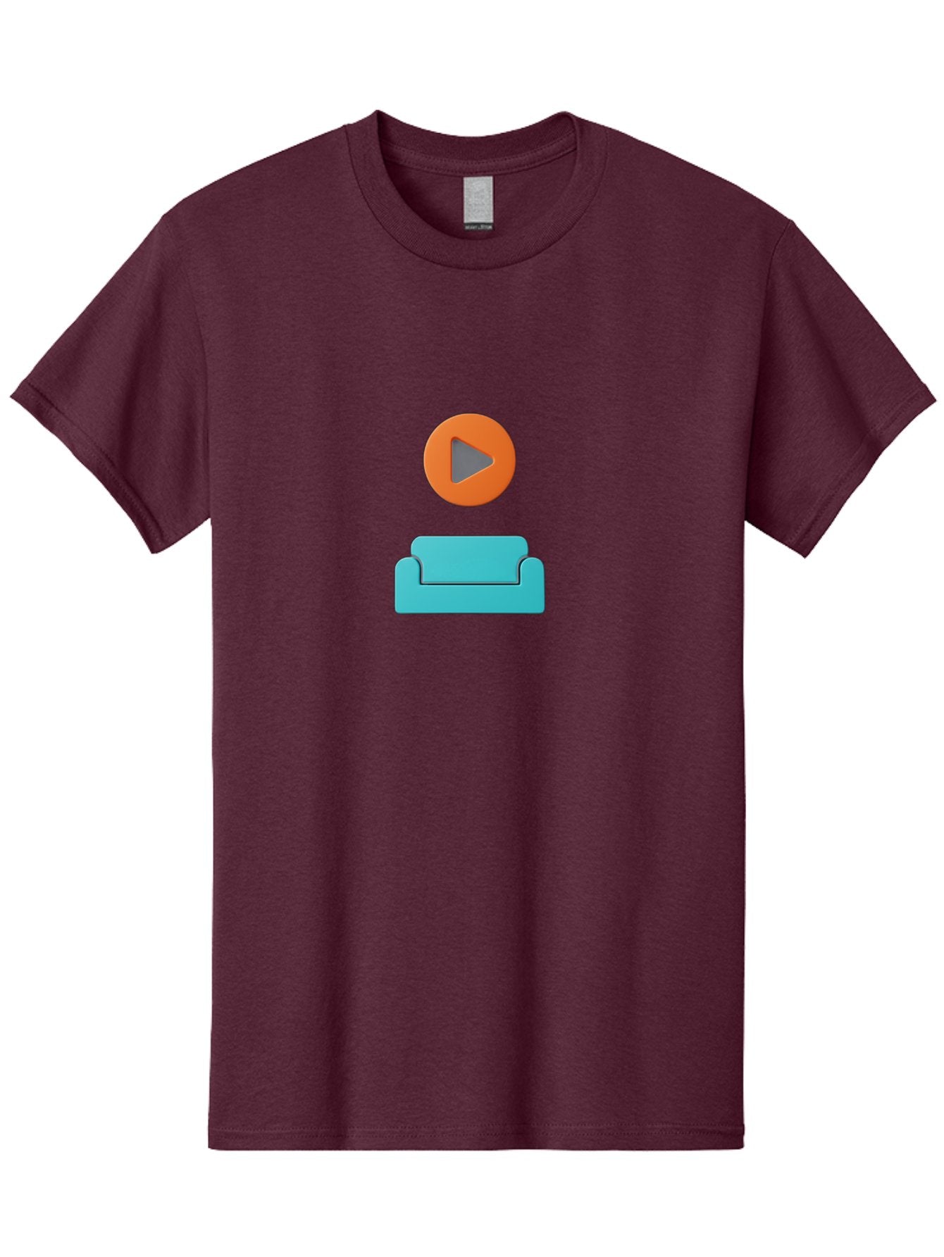 Play-Button-Sofa Men'S Graphic Tee, 100% Cotton, Comfortable Casual Summer Wear, Machine Washable, Play Button, Sofa, Blue Couch, Entertainment, Relaxation, Orange Circle, Gray Play Icon, Digital Illustration, Modern Design Bac329 9