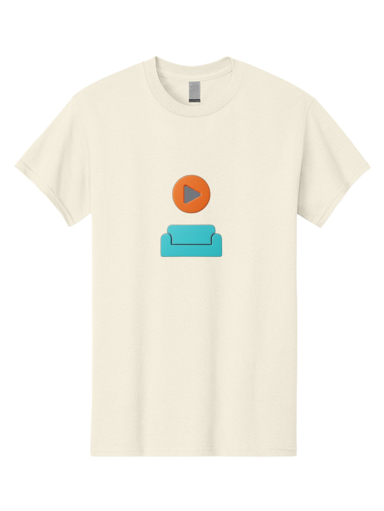 Play-Button-Sofa Men'S Graphic Tee, 100% Cotton, Comfortable Casual Summer Wear, Machine Washable, Play Button, Sofa, Blue Couch, Entertainment, Relaxation, Orange Circle, Gray Play Icon, Digital Illustration, Modern Design Bac329 6