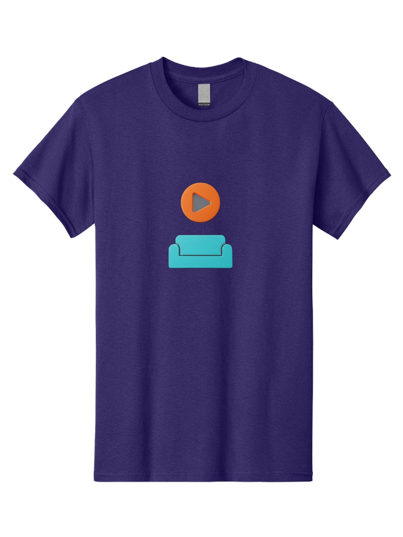Play-Button-Sofa Men'S Graphic Tee, 100% Cotton, Comfortable Casual Summer Wear, Machine Washable, Play Button, Sofa, Blue Couch, Entertainment, Relaxation, Orange Circle, Gray Play Icon, Digital Illustration, Modern Design Bac329 15
