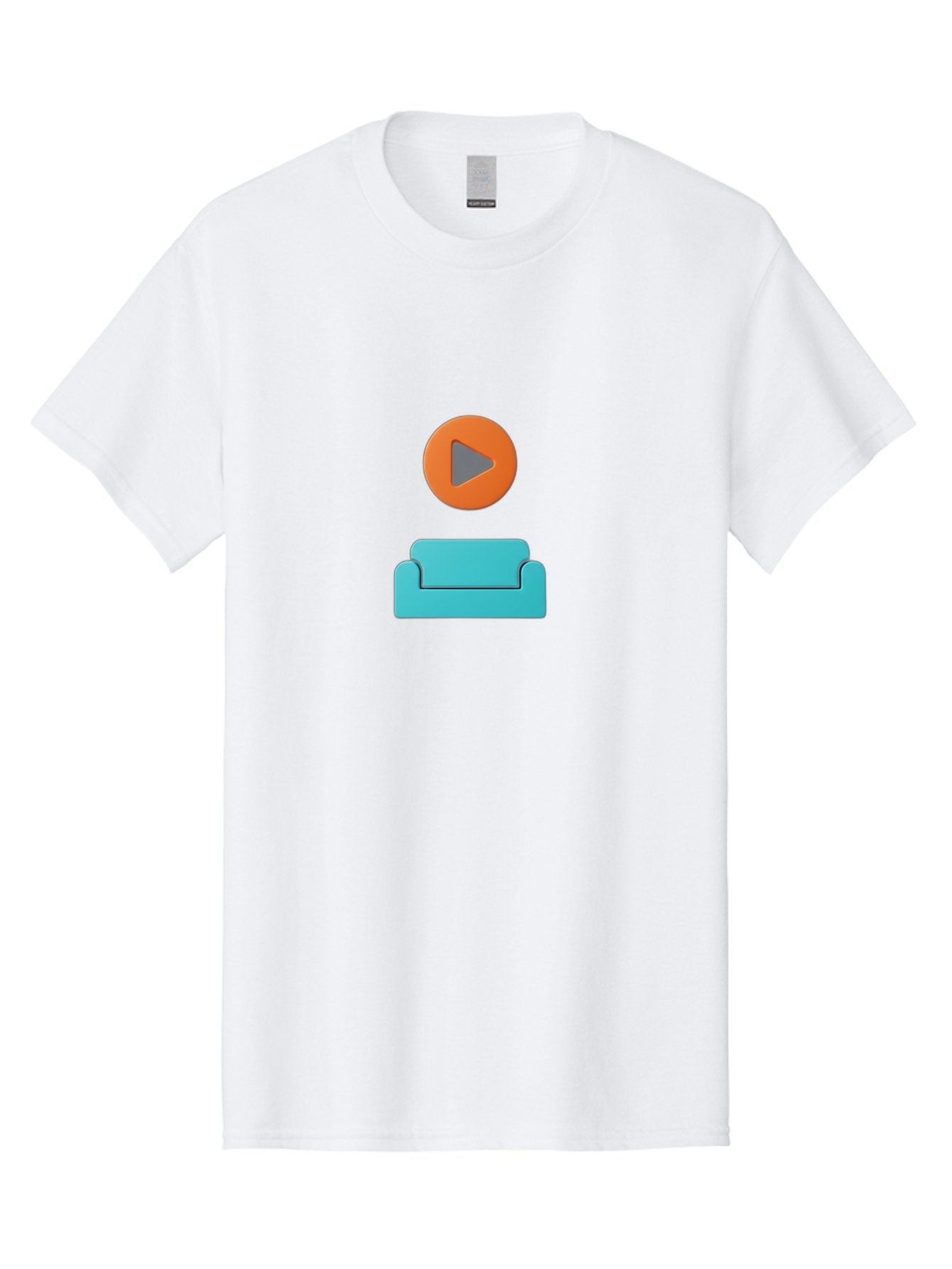 Play-Button-Sofa Men'S Graphic Tee, 100% Cotton, Comfortable Casual Summer Wear, Machine Washable, Play Button, Sofa, Blue Couch, Entertainment, Relaxation, Orange Circle, Gray Play Icon, Digital Illustration, Modern Design Bac329