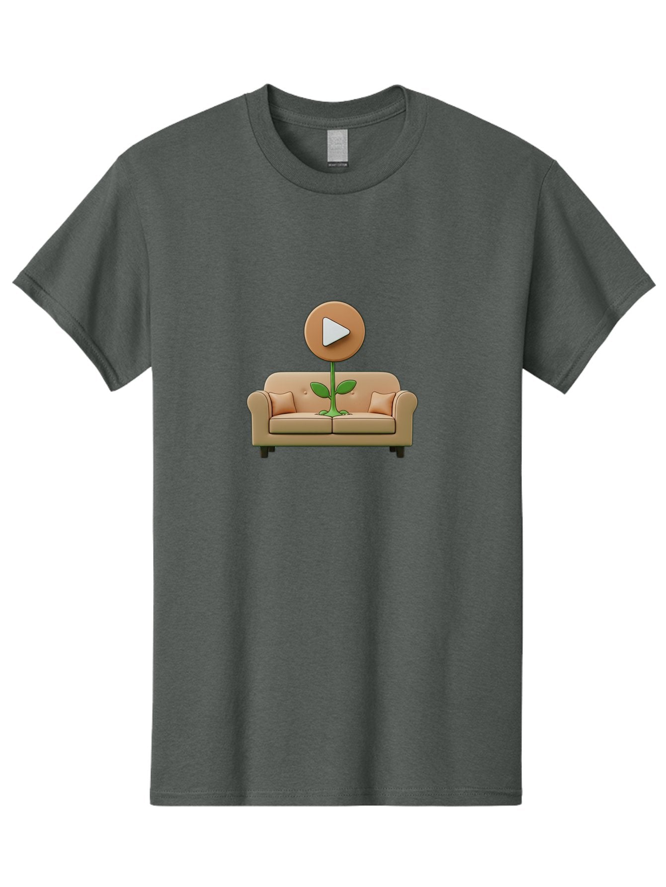 Play-Button-Sprout Men'S Graphic Tee, 100% Cotton, Comfortable Casual Summer Wear, Machine Washable, Play Button, Video Play Icon, Growing Plant, Tan Couch, Cartoon Illustration, Creative Concept, Digital Media, Online Video Bac330 13