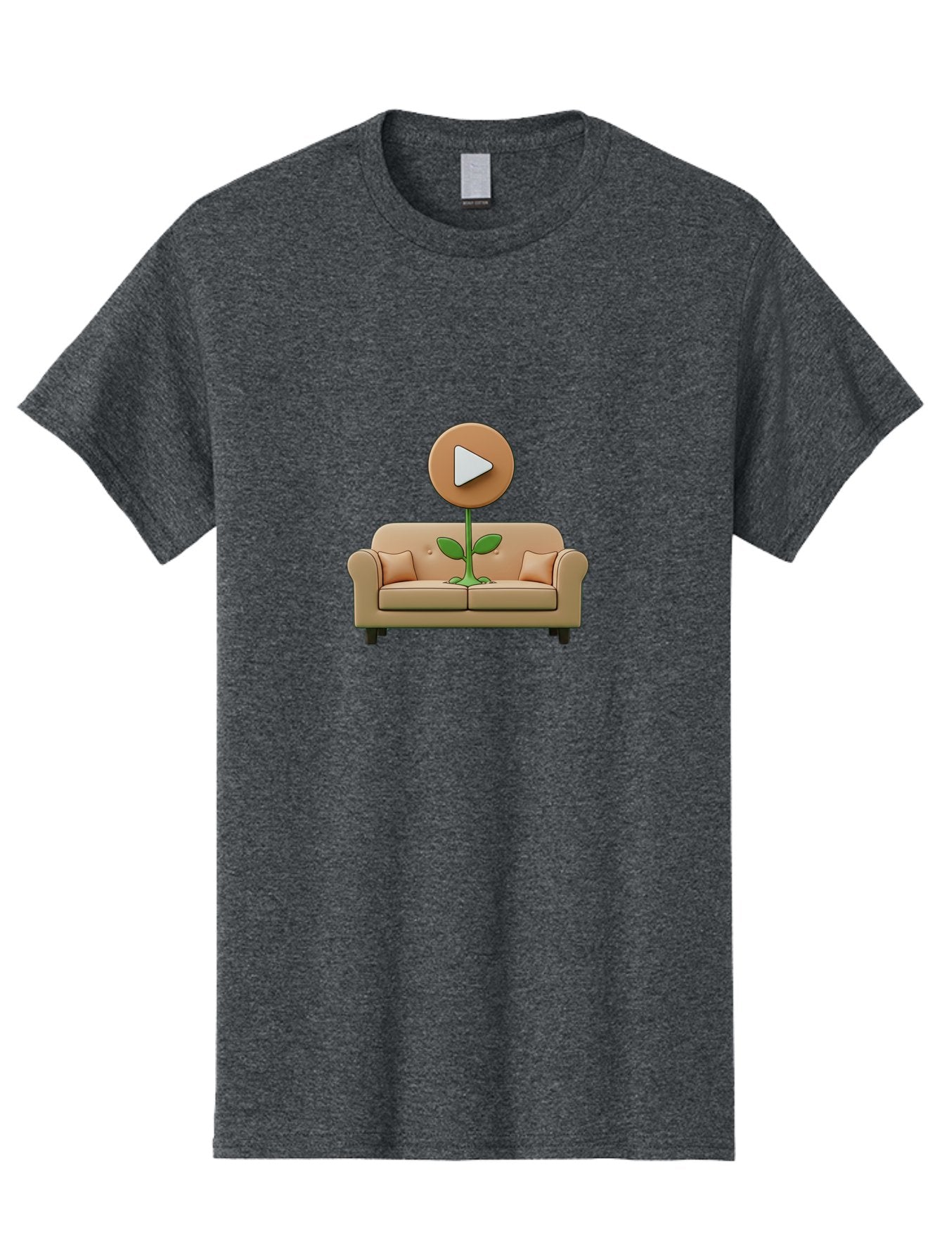 Play-Button-Sprout Men'S Graphic Tee, 100% Cotton, Comfortable Casual Summer Wear, Machine Washable, Play Button, Video Play Icon, Growing Plant, Tan Couch, Cartoon Illustration, Creative Concept, Digital Media, Online Video Bac330 12